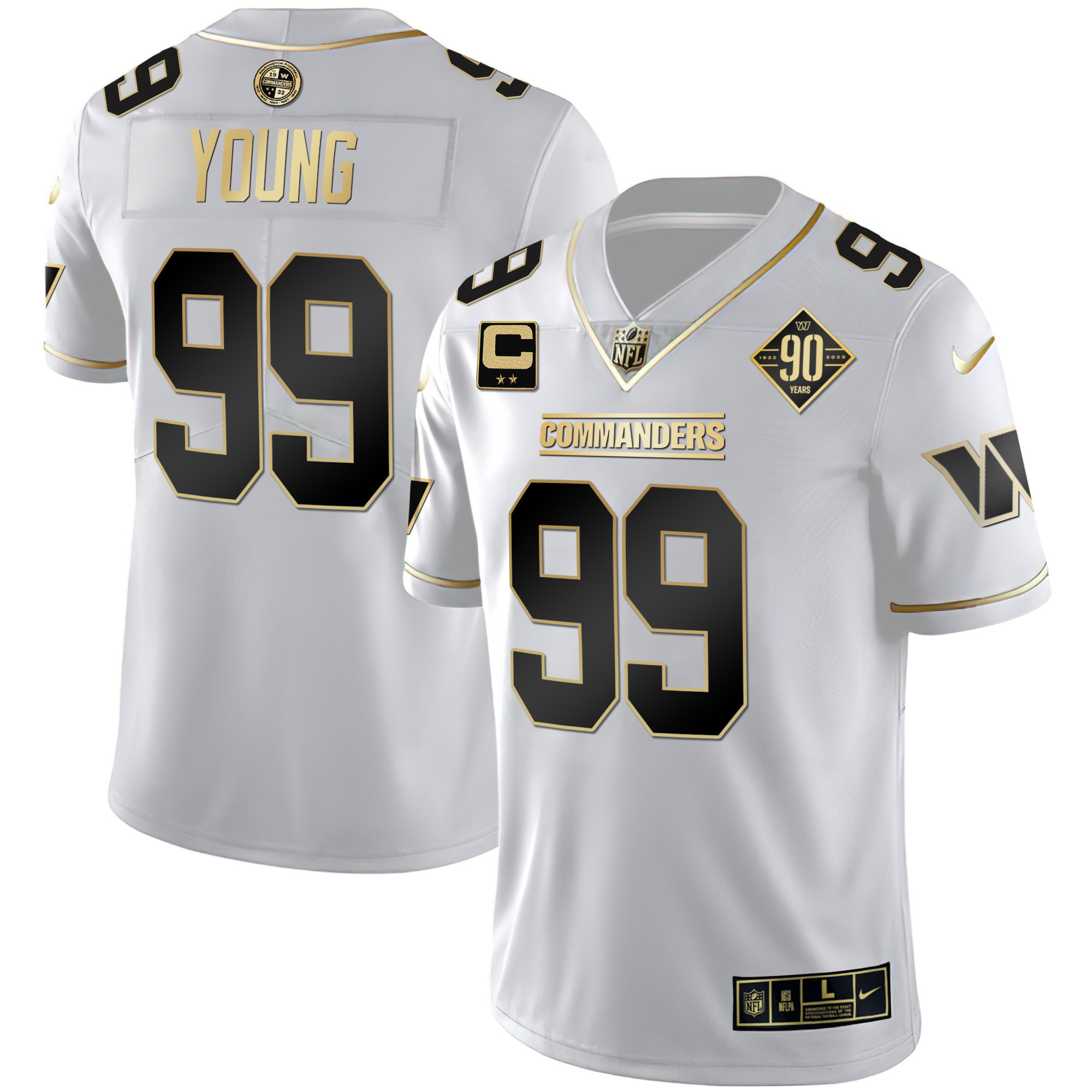 Women's Chase Young Washington Commanders White Gold & Black Gold Vapor Limited White Gold Jersey - All Stitched