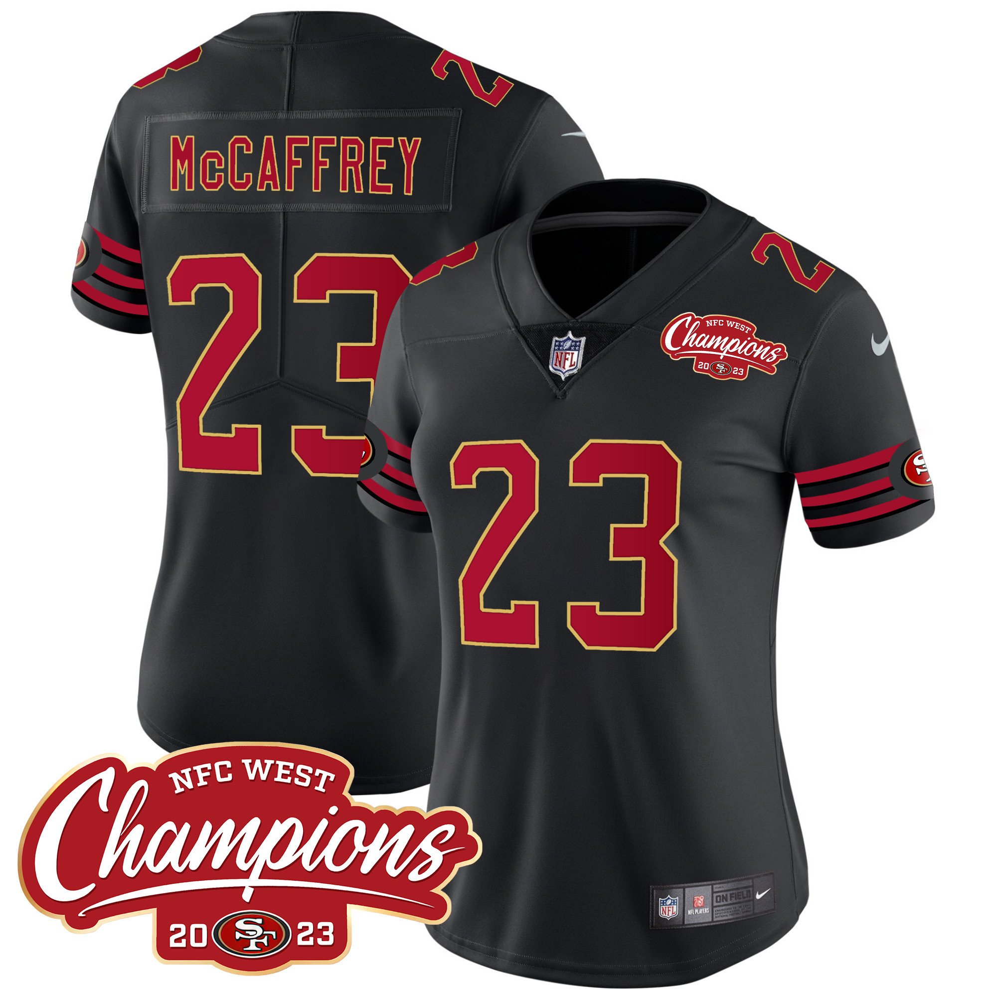 Women's Christian McCaffrey San Francisco 49ers Throwback NFC West Champions Patch Vapor Black Jersey - All Stitched
