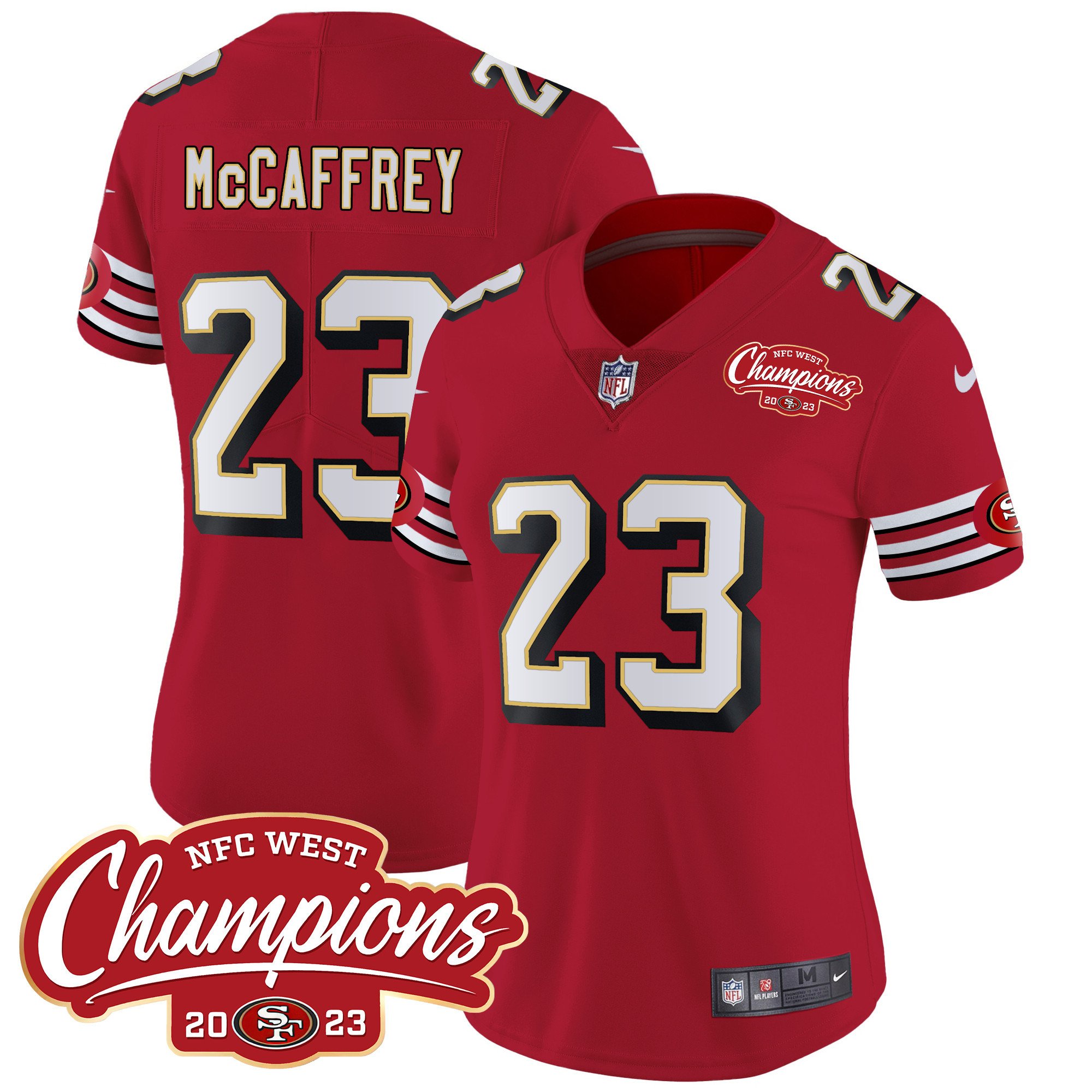 Women's Christian McCaffrey San Francisco 49ers Throwback NFC West Champions Patch Vapor Red Jersey - All Stitched