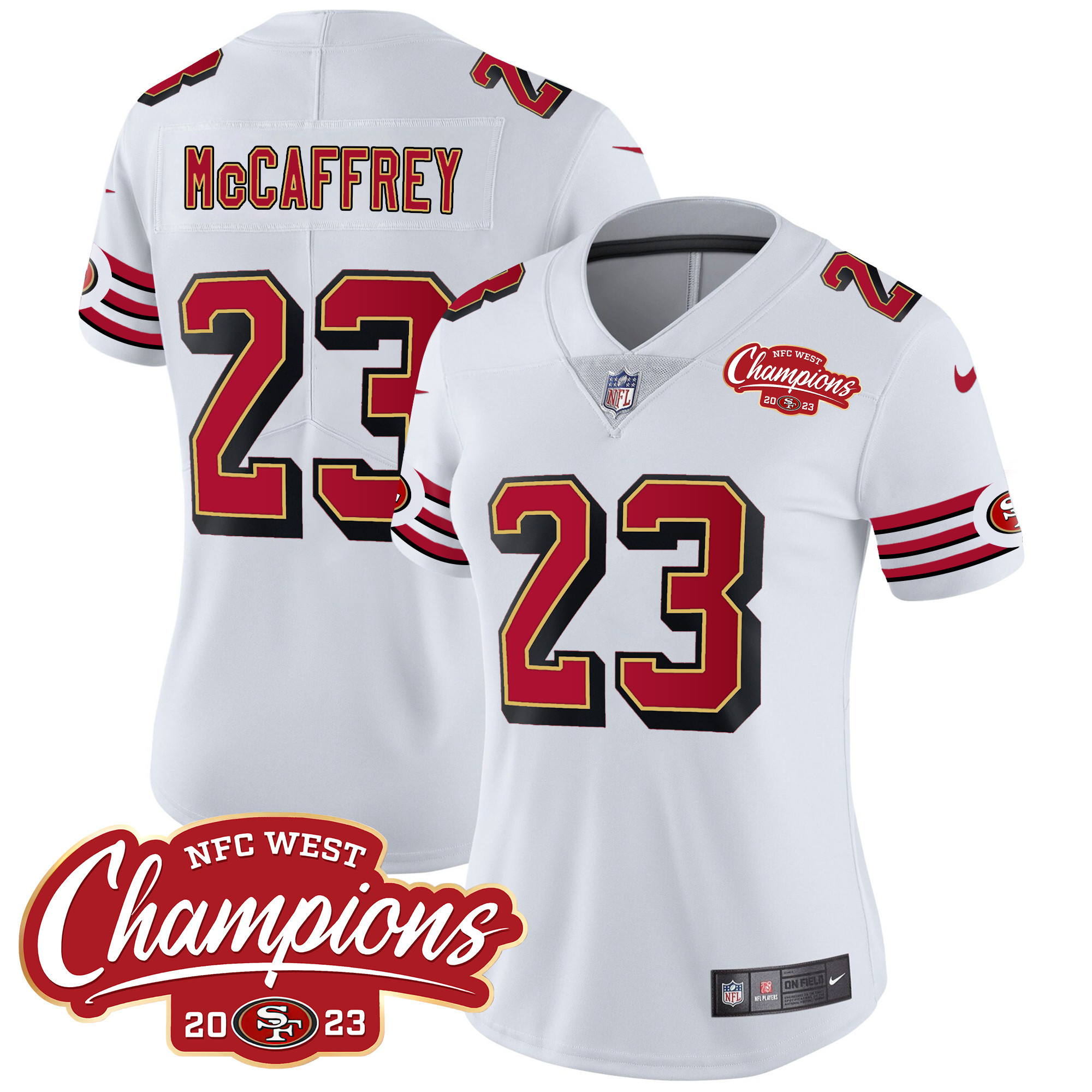 Women's Christian McCaffrey San Francisco 49ers Throwback NFC West Champions Patch Vapor White Jersey - All Stitched