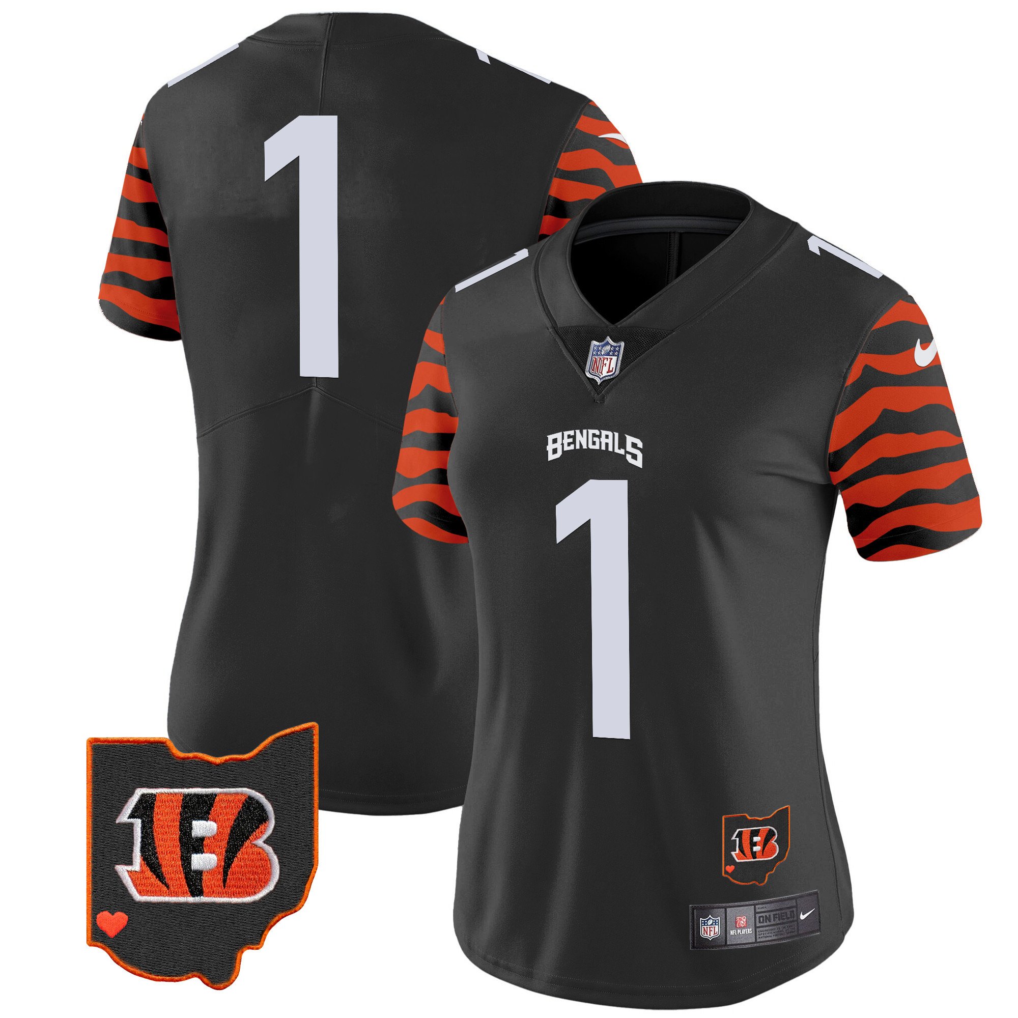 Women's Cincinnati Bengals Stripes Vapor Limited  Black Jersey - All Stitched