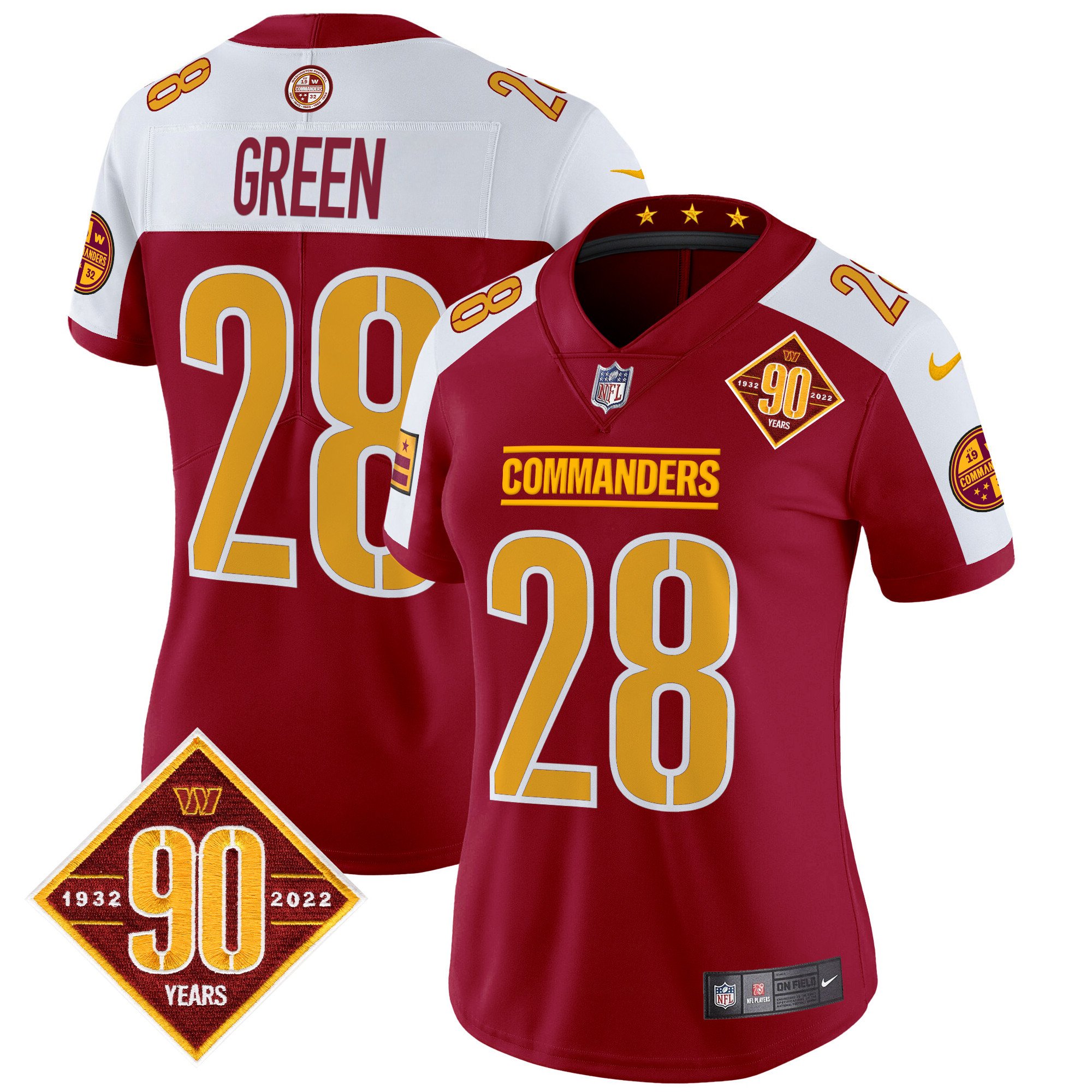 Women's Darrell Green Washington Commanders 90th Anniversary Patch Vapor Limited Burgundy Alternate Jersey - All Stitched