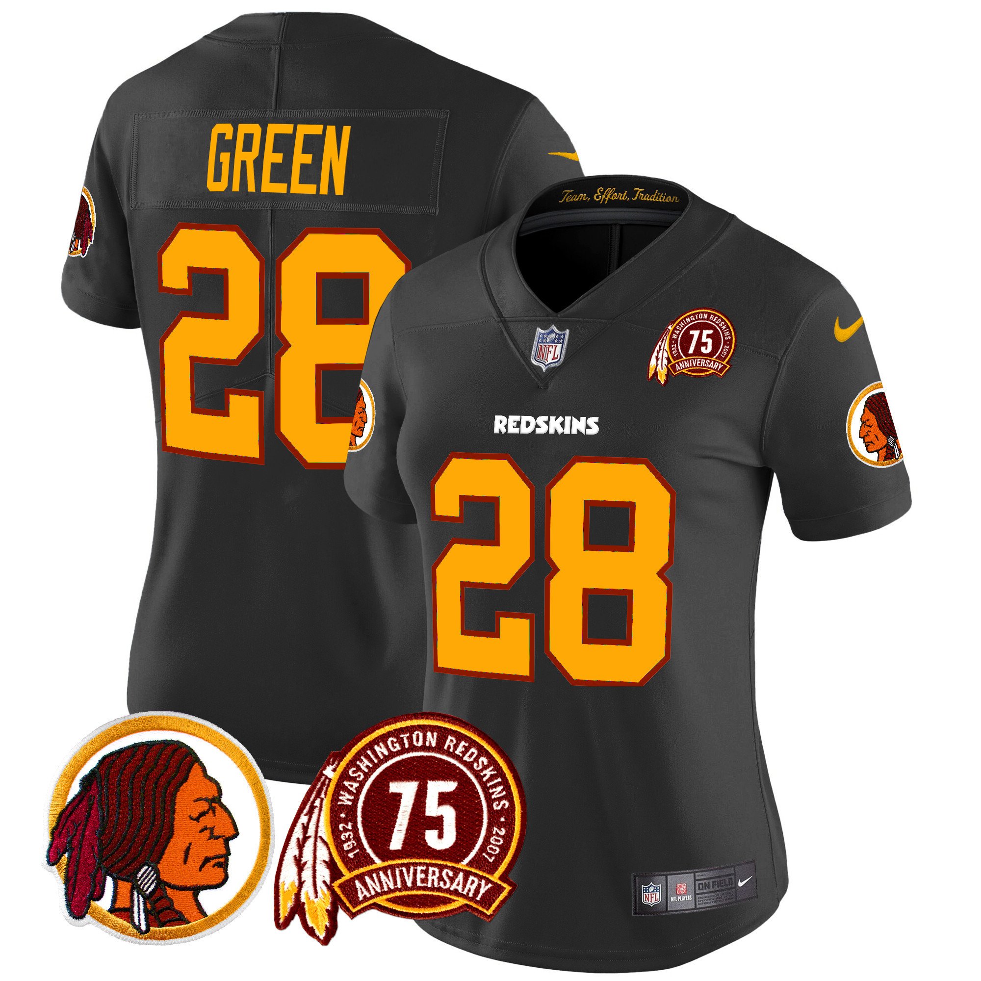 Women's Darrell Green Washington Redskins 75th Patch Throwback Vapor Limited Black Jersey - All Stitched