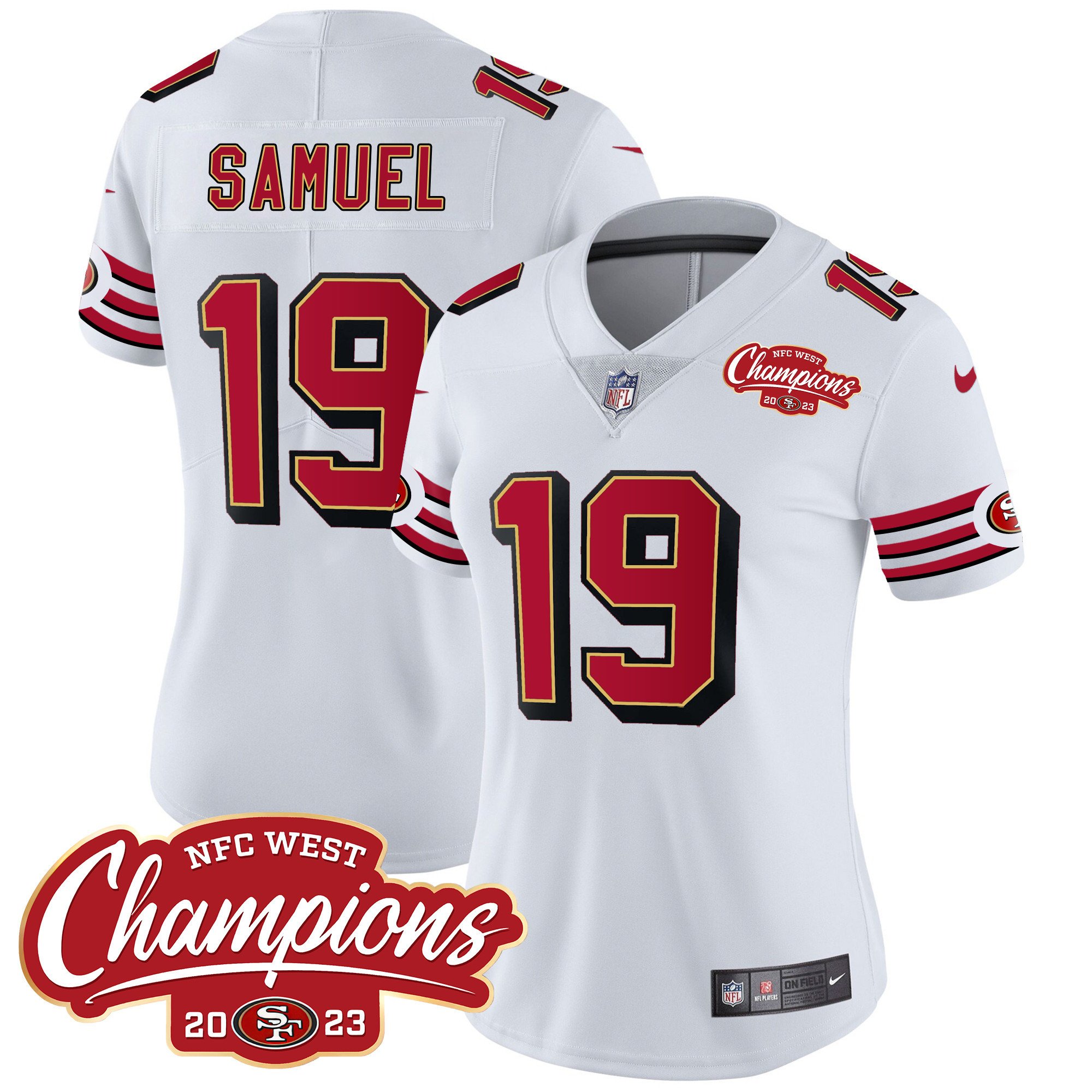 Women's Deebo Samuel San Francisco 49ers Throwback NFC West Champions Patch Vapor White Jersey - All Stitched
