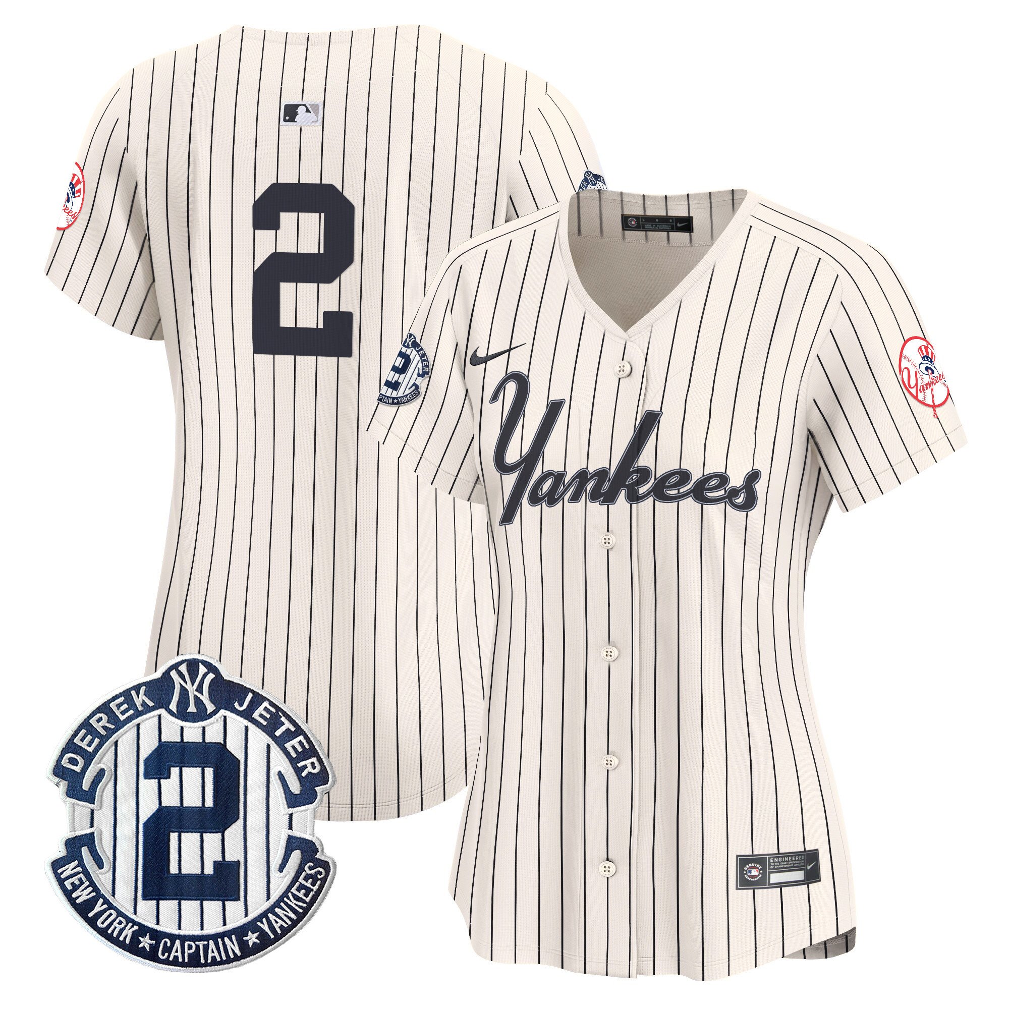 Women's Derek Jeter New York Yankees Throwback Vapor Premier Limited Pinstripe Cream Jersey V2 - All Stitched