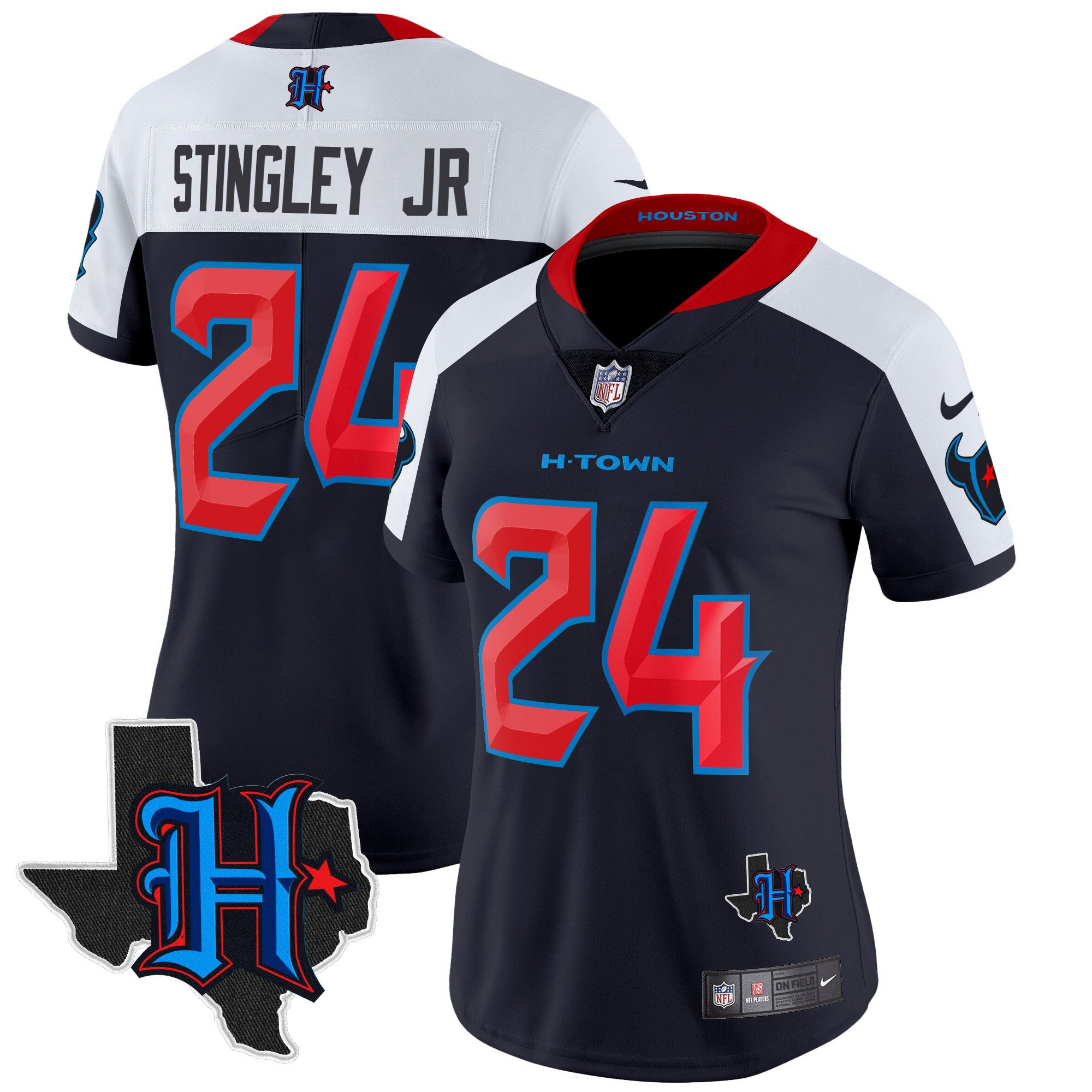 Women's Derek Stingley Jr. Houston Texans 2024 Texas Patch Vapor Limited Navy Alternate Jersey V2 - All Stitched