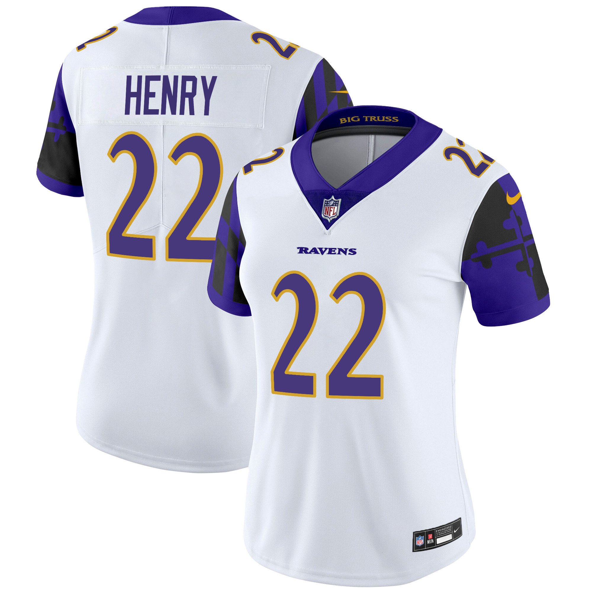 Women's Derrick Henry Baltimore Ravens Maryland Flag Vapor Limited White Jersey - All Stitched