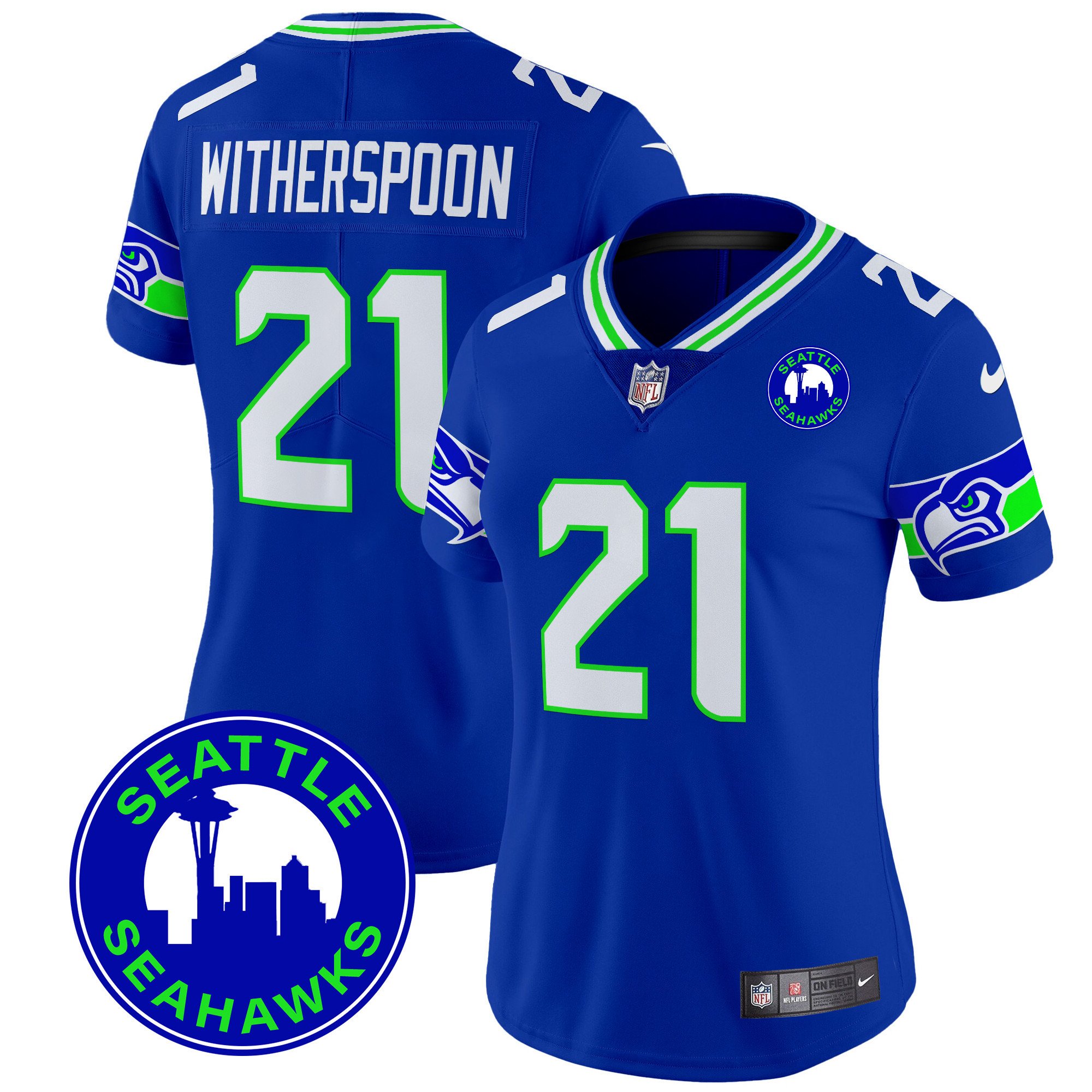 Women's Devon Witherspoon Seattle Seahawks 2024 Seattle City Patch Vapor Limited Royal Jersey - All Stitched