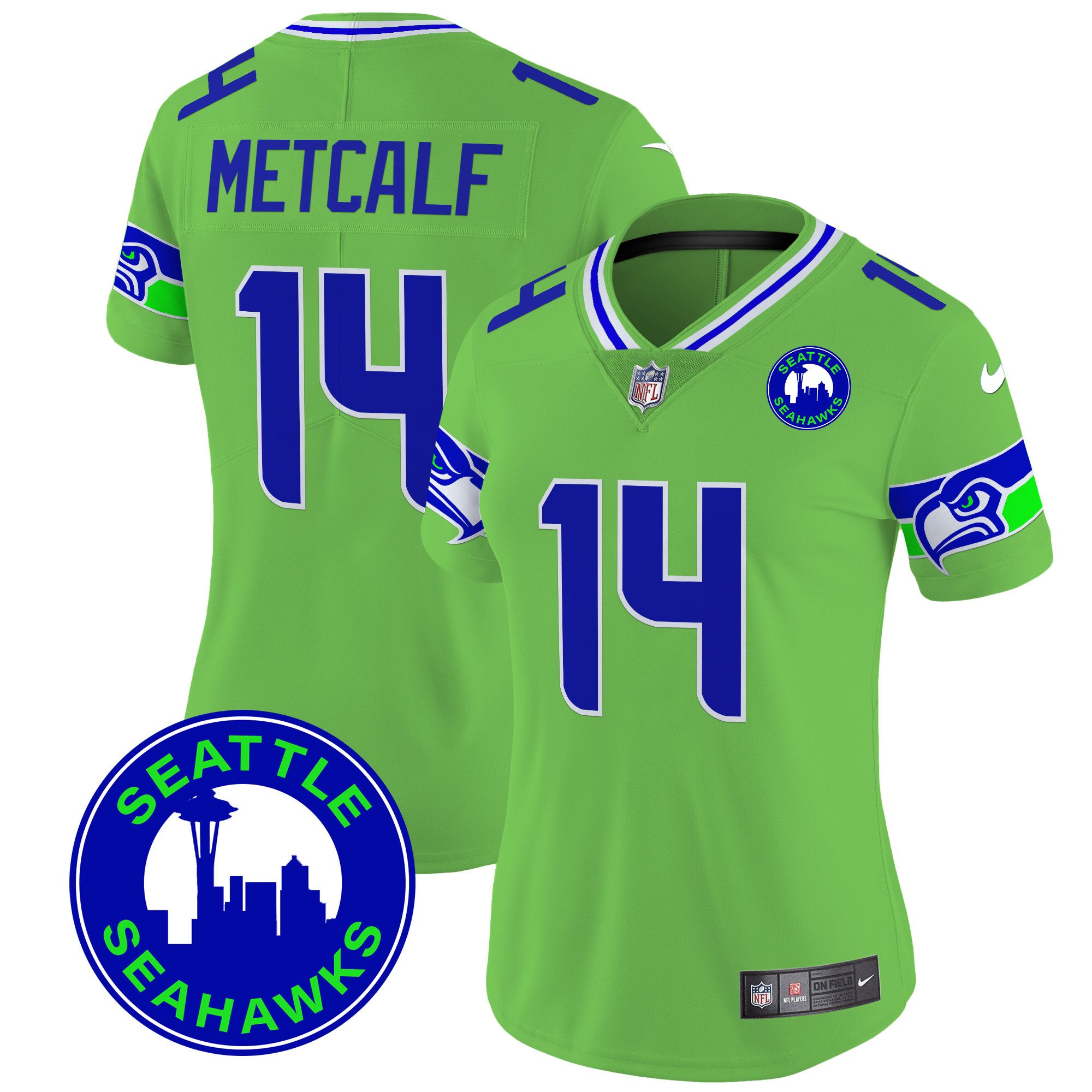 Women's DK Metcalf Seattle Seahawks 2024 Seattle City Patch Vapor Limited Green Jersey - All Stitched
