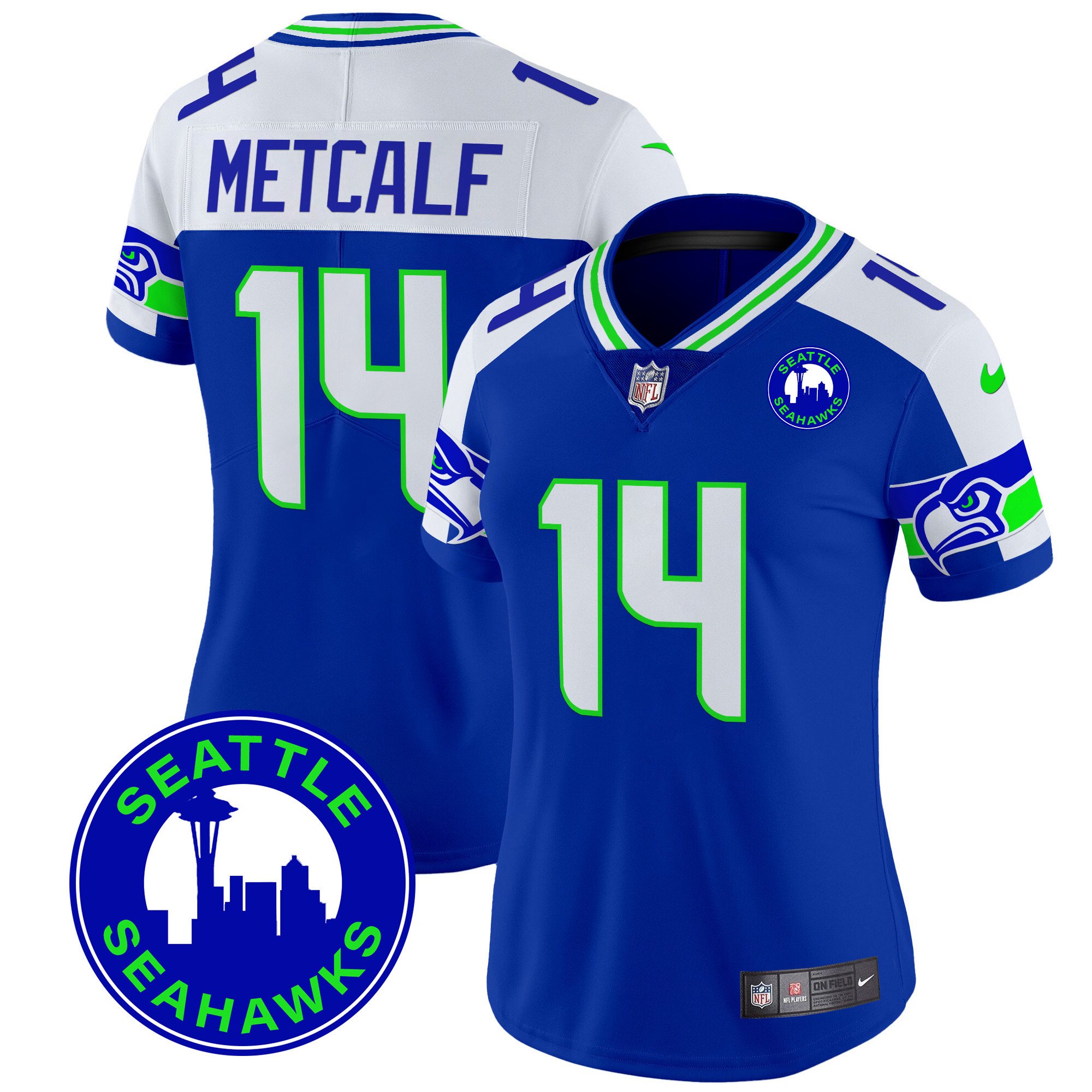 Women's DK Metcalf Seattle Seahawks 2024 Seattle City Patch Vapor Limited Royal Alternate Jersey - All Stitched