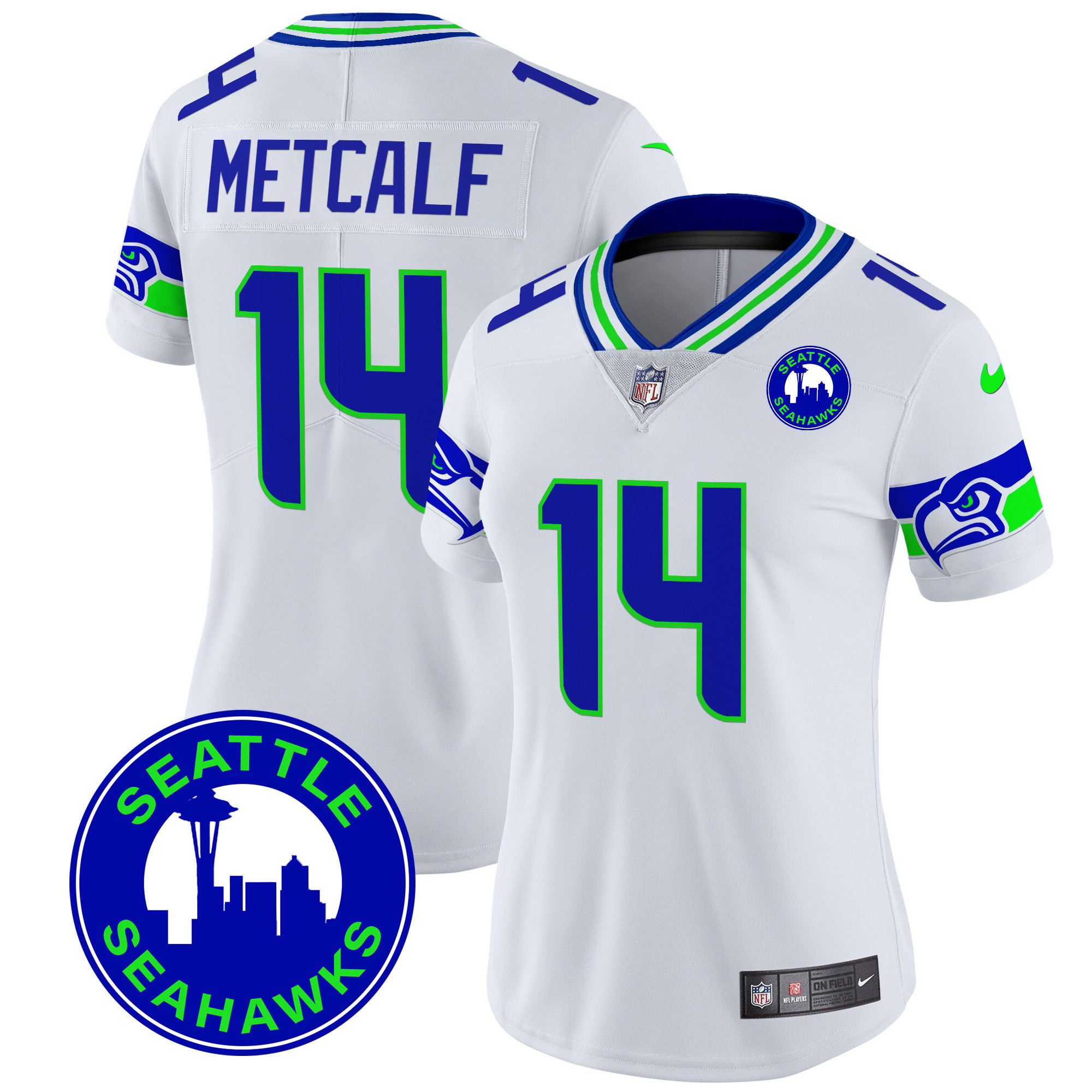 Women's DK Metcalf Seattle Seahawks 2024 Seattle City Patch Vapor Limited White Jersey - All Stitched
