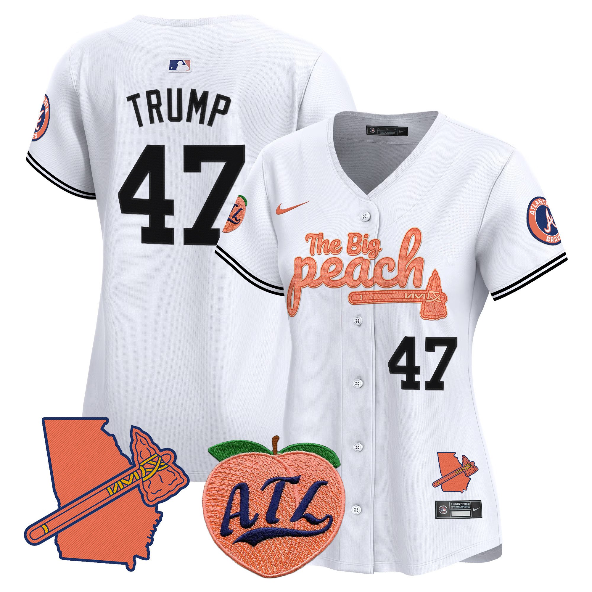 Women's Donald Trump Atlanta Braves The Big Peach Vapor Premier Limited White Jersey V2 - All Stitched