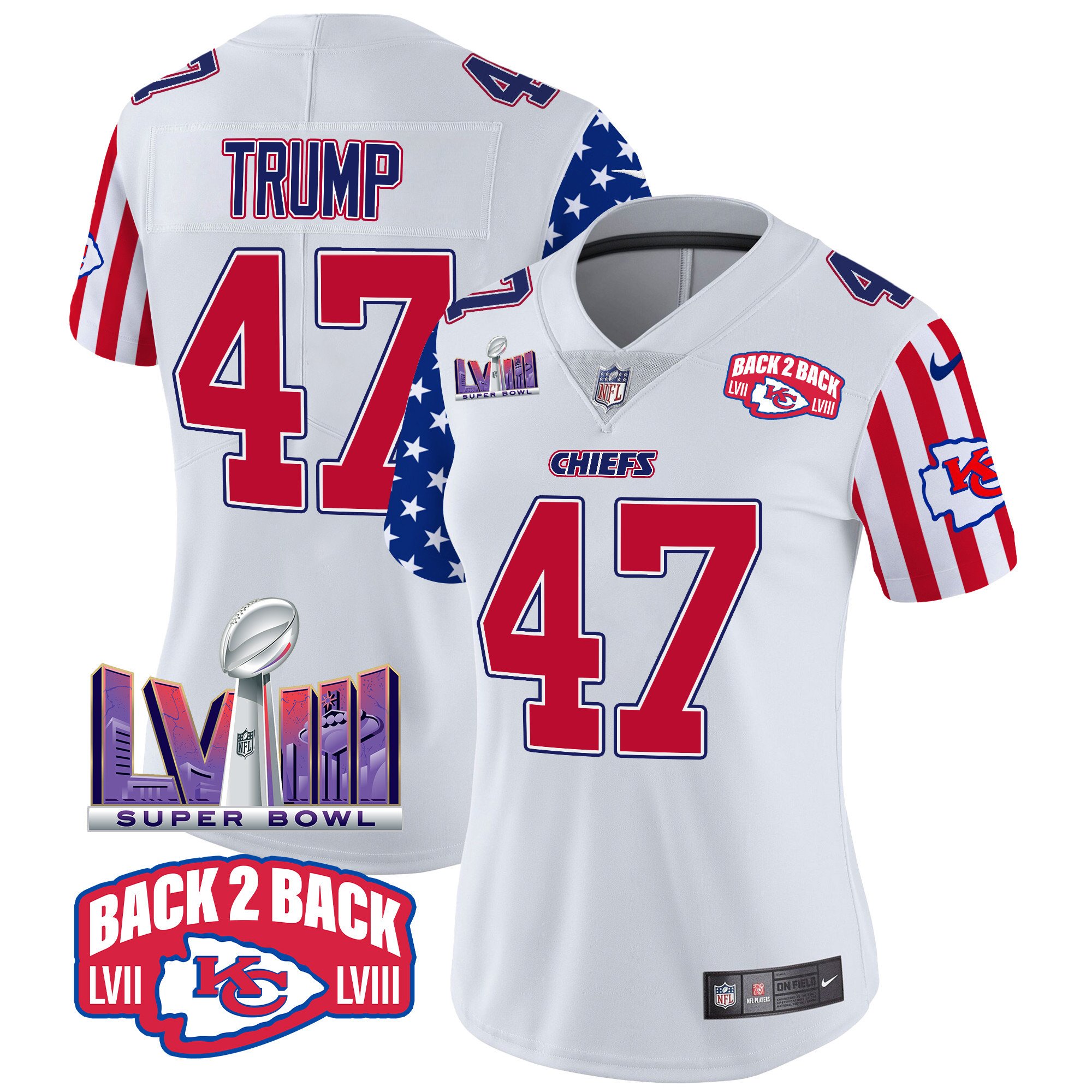 Women's Donald Trump Kansas City Chiefs American Style Vapor Limited White Jersey - All Stitched