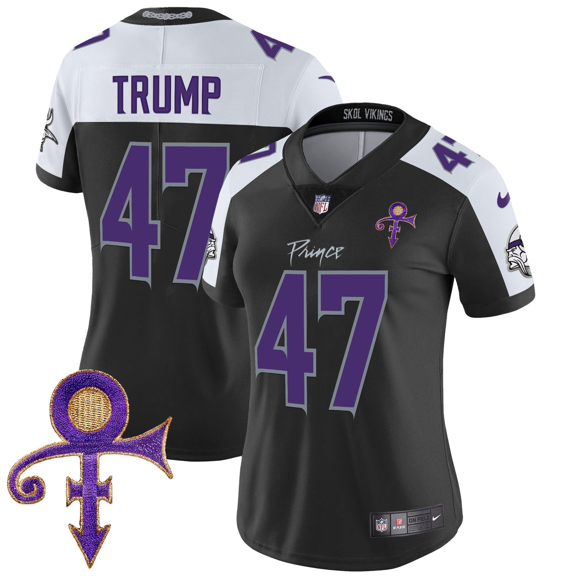 Women's Donald Trump Minnesota Vikings 2024 Prince Vapor Limited Black Alternate Jersey - All Stitched