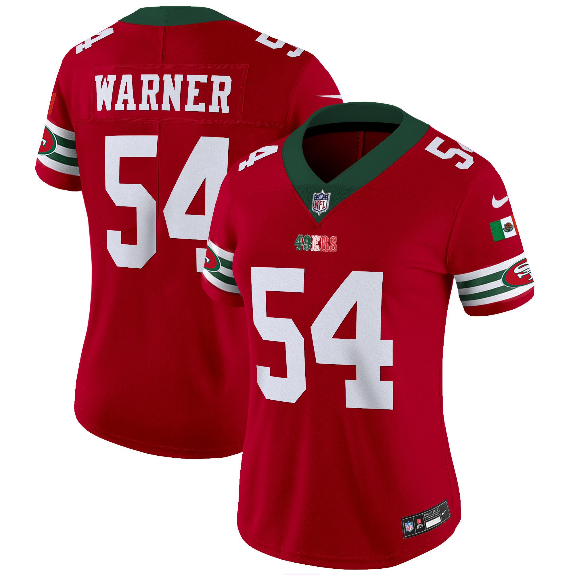 Women's Fred Warner San Francisco 49ers Mexico Vapor Red Jersey V2 - All Stitched