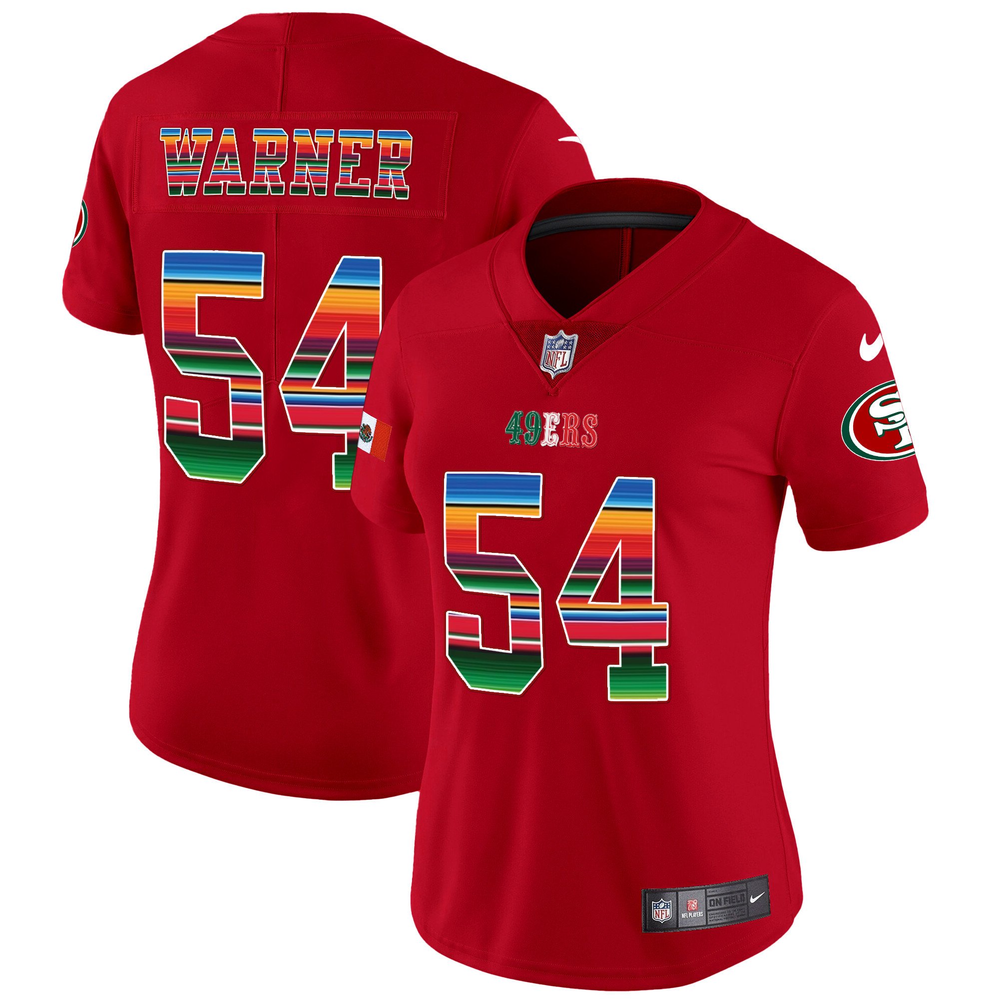 Women's Fred Warner San Francisco 49ers Mexico Vapor Red Jersey V3 - All Stitched