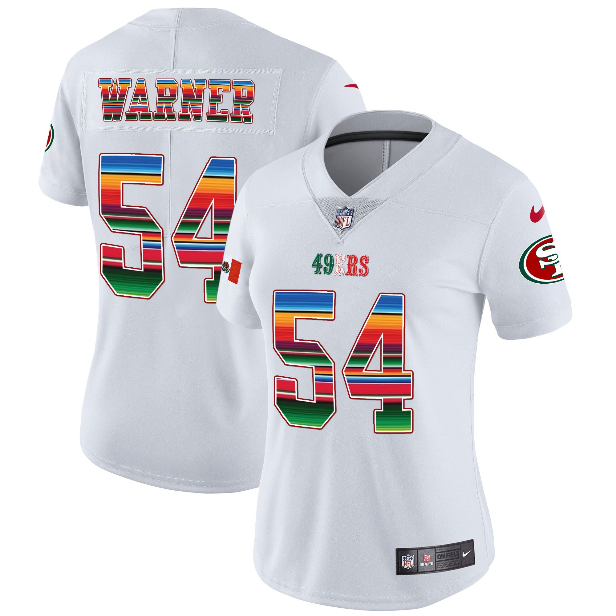 Women's Fred Warner San Francisco 49ers Mexico Vapor White Jersey V3 - All Stitched