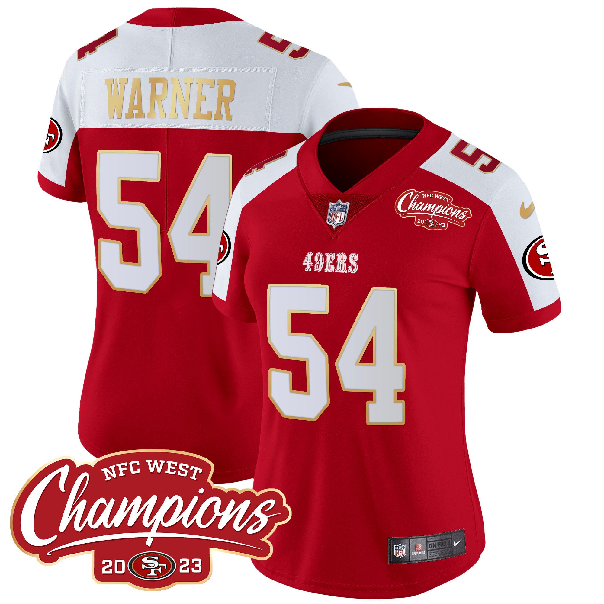 Women's Fred Warner San Francisco 49ers NFC West Champions Gold Trim Vapor Alternate Jersey - All Stitched
