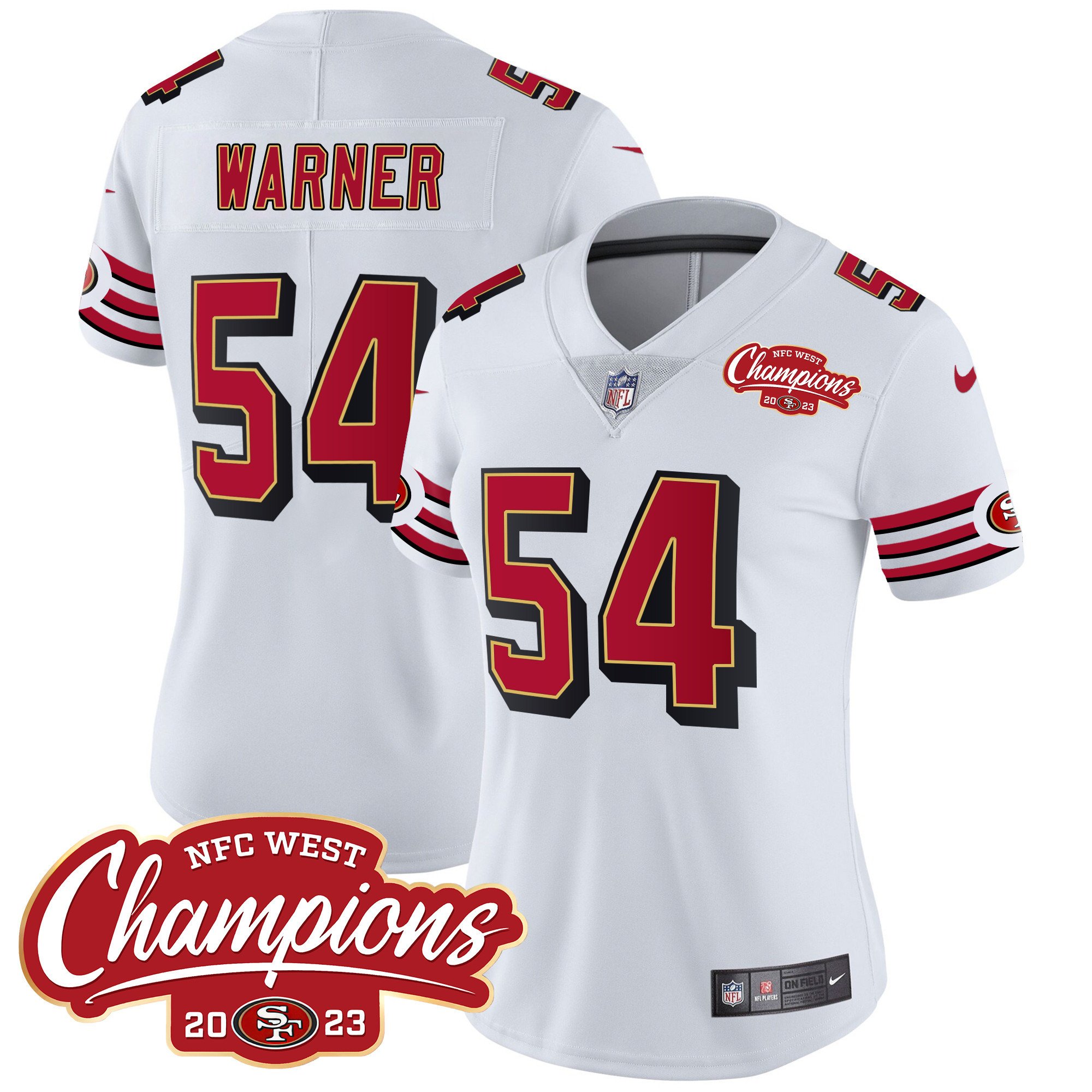 Women's Fred Warner San Francisco 49ers Throwback NFC West Champions Patch Vapor White Jersey - All Stitched