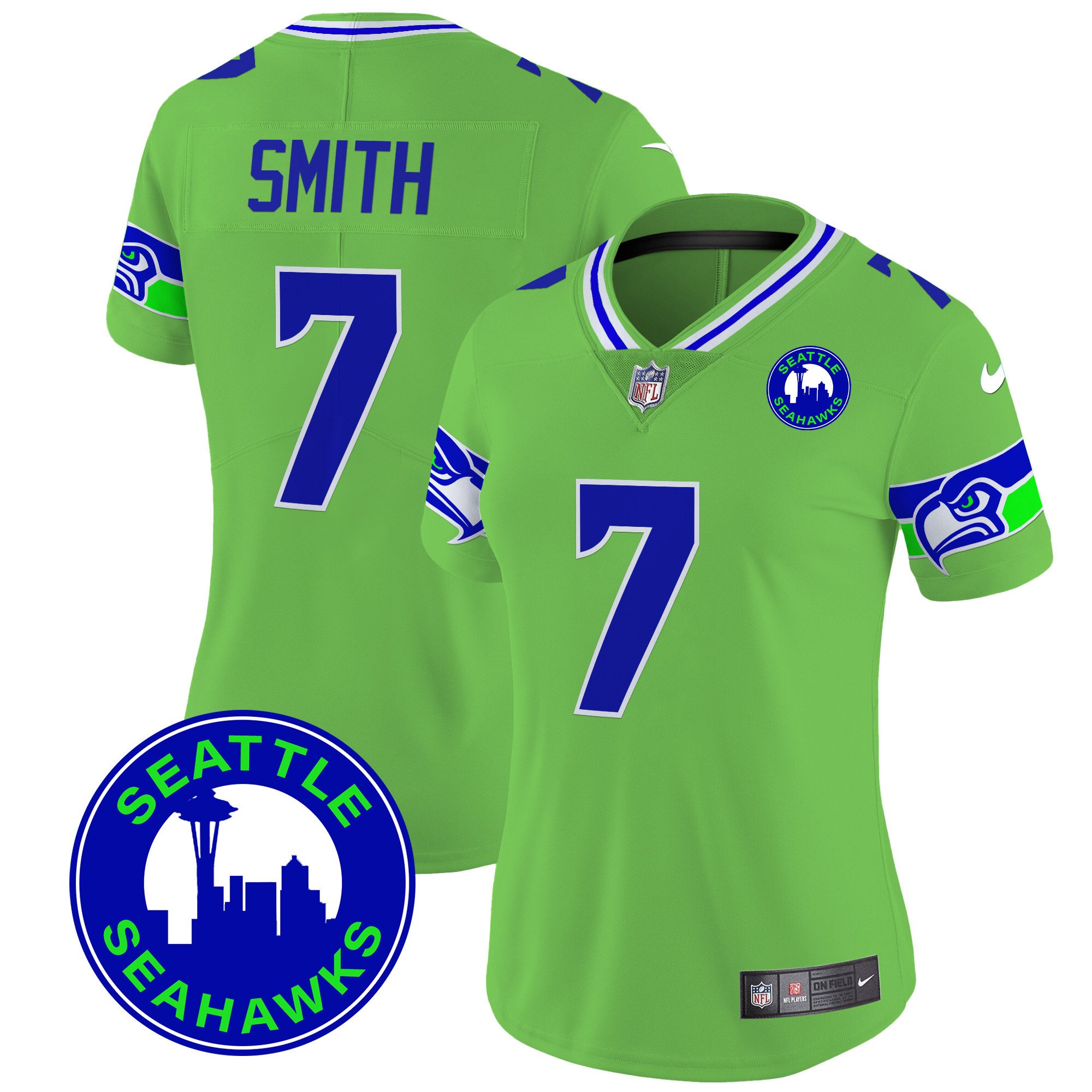 Women's Geno Smith Seattle Seahawks 2024 Seattle City Patch Vapor Limited Green Jersey - All Stitched