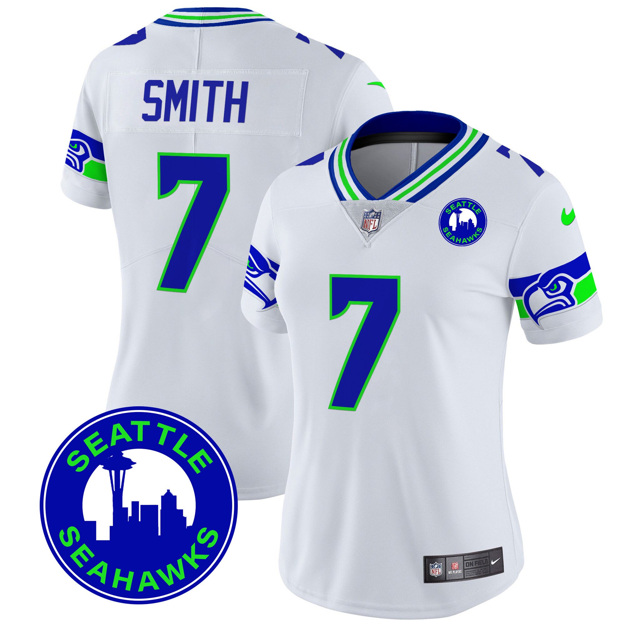 Women's Geno Smith Seattle Seahawks 2024 Seattle City Patch Vapor Limited White Jersey - All Stitched