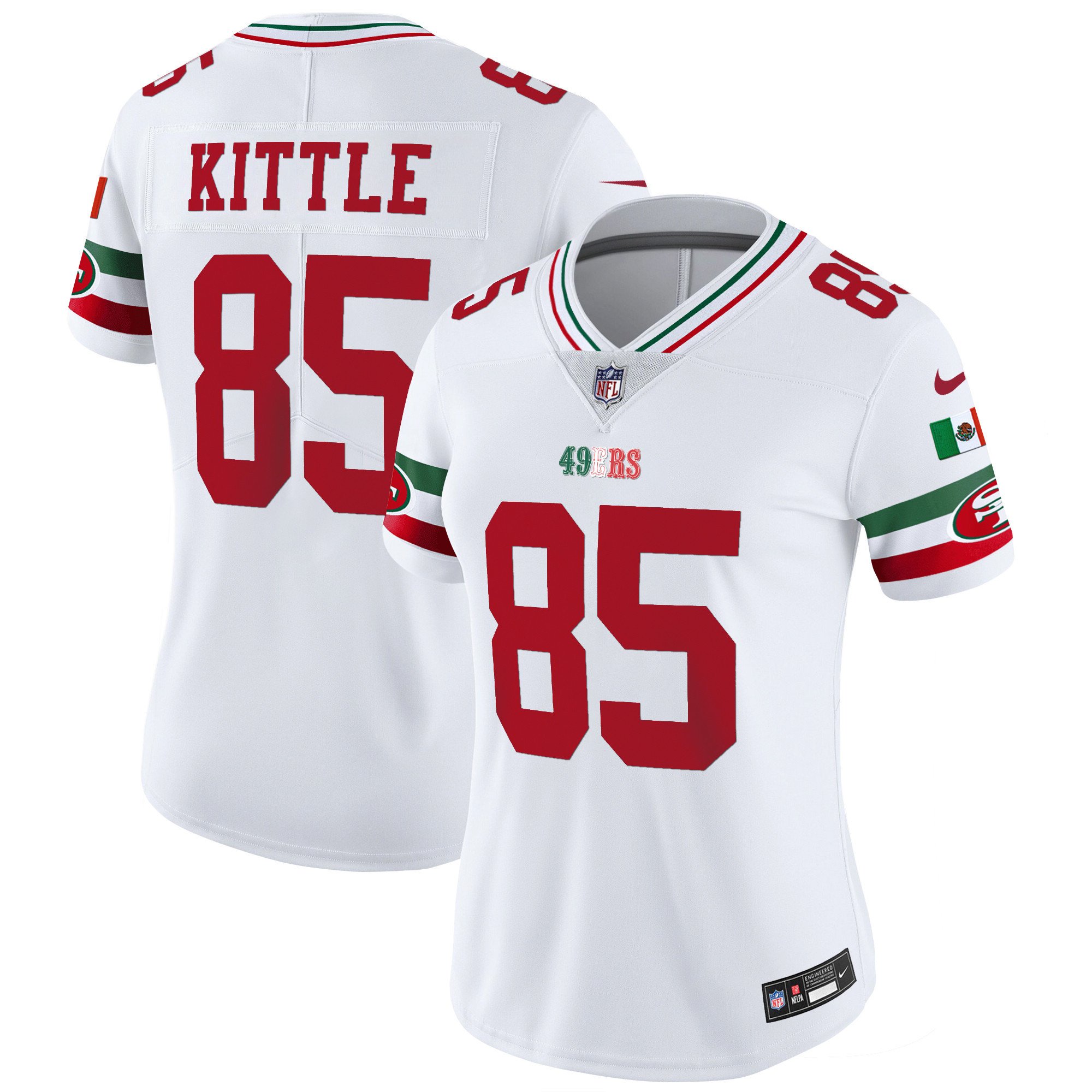 Women's George Kittle San Francisco 49ers Mexico Vapor White Jersey V2 - All Stitched