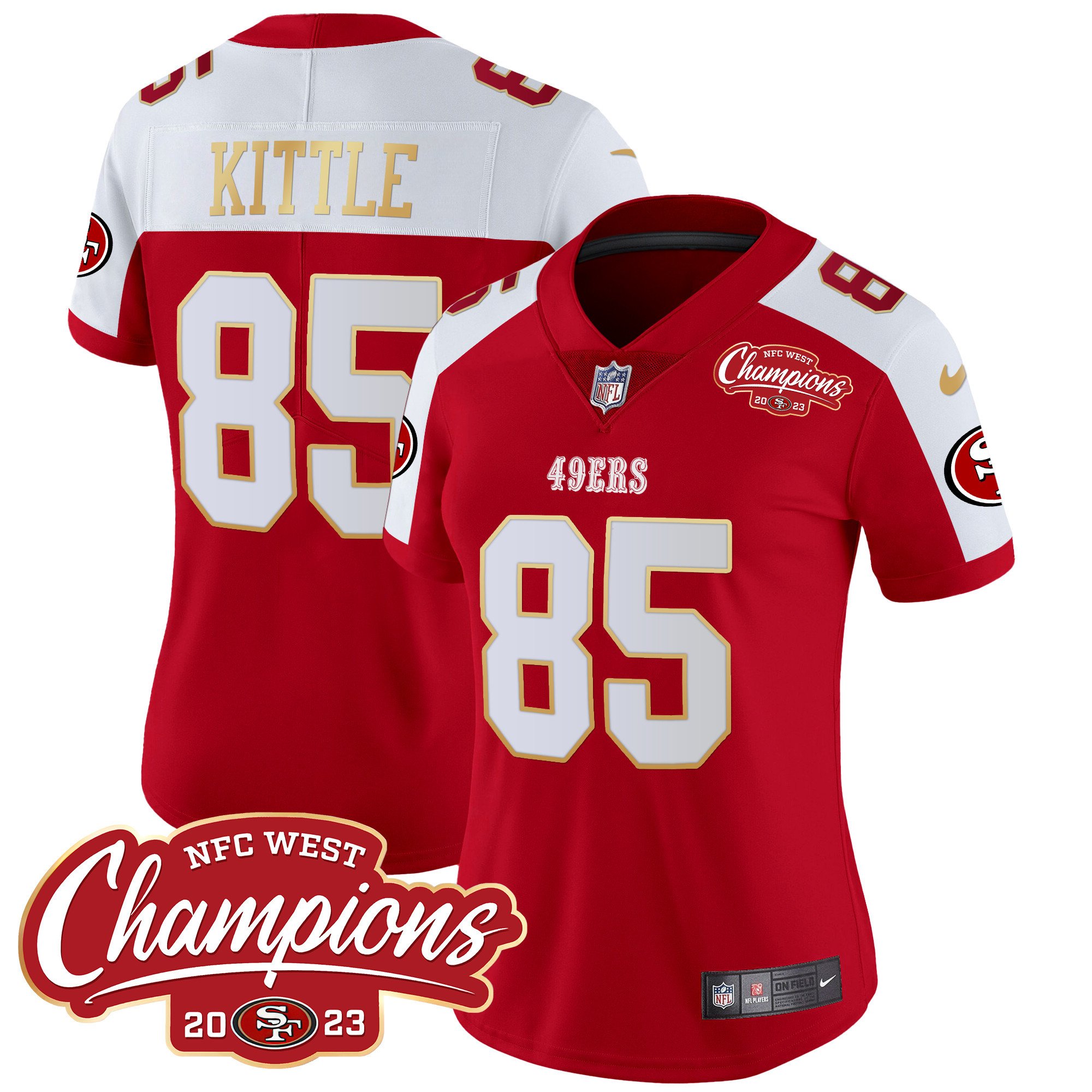 Women's George Kittle San Francisco 49ers NFC West Champions Gold Trim Vapor Alternate Jersey - All Stitched