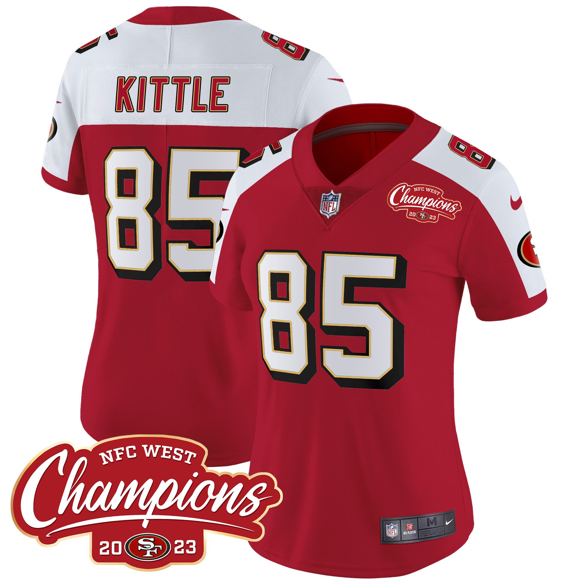 Women's George Kittle San Francisco 49ers Throwback NFC West Champions Patch Vapor Alternate Jersey - All Stitched