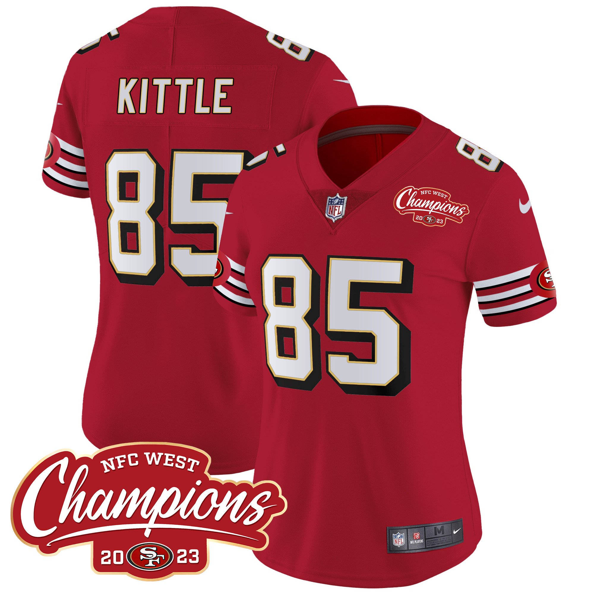 Women's George Kittle San Francisco 49ers Throwback NFC West Champions Patch Vapor Red Jersey - All Stitched