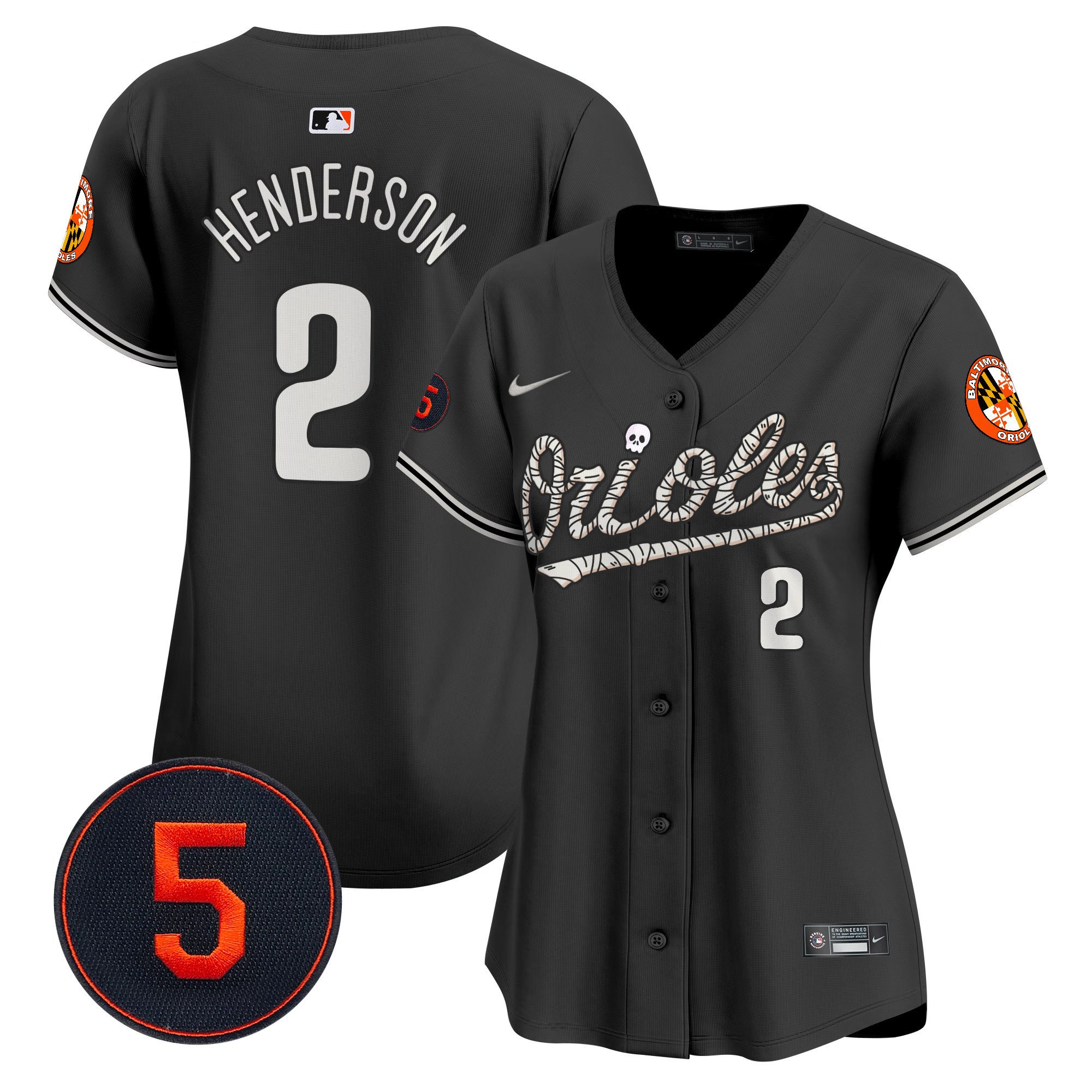 Women's Gunnar Henderson Baltimore Orioles Halloween Vapor Premier Limited Black Jersey - All Stitched