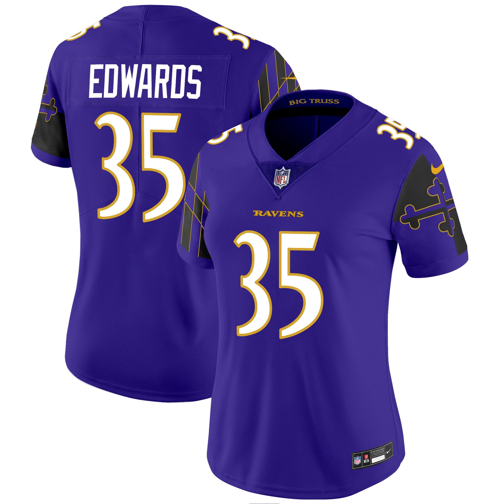 Women's Gus Edwards Baltimore Ravens Maryland Flag Vapor Limited Purple Jersey - All Stitched