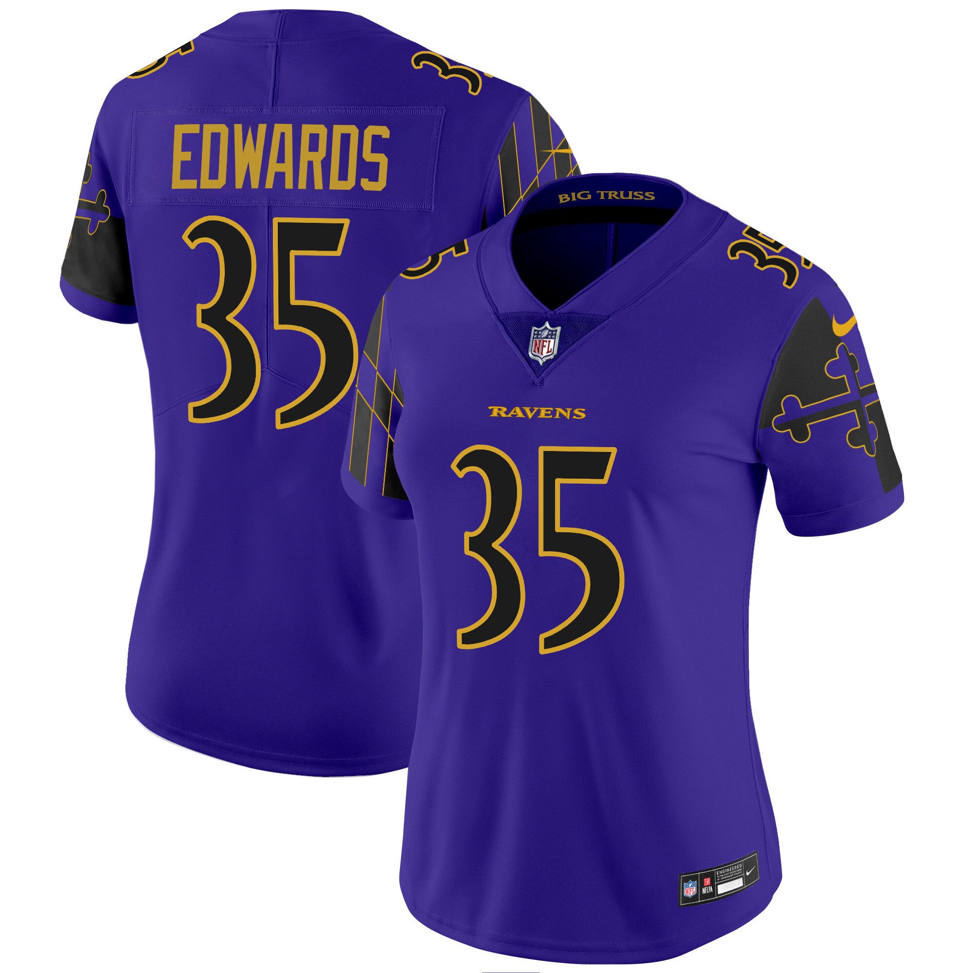 Women's Gus Edwards Baltimore Ravens Maryland Flag Vapor Limited Purple Limited Jersey - All Stitched