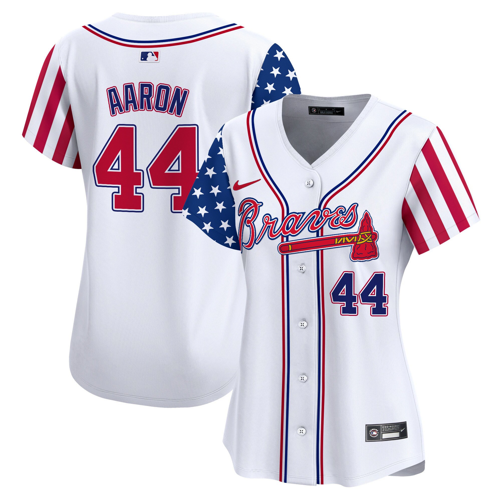 Women's Hank Aaron Atlanta Braves 2024 Independence Day Vapor Premier Limited White Jersey - All Stitched