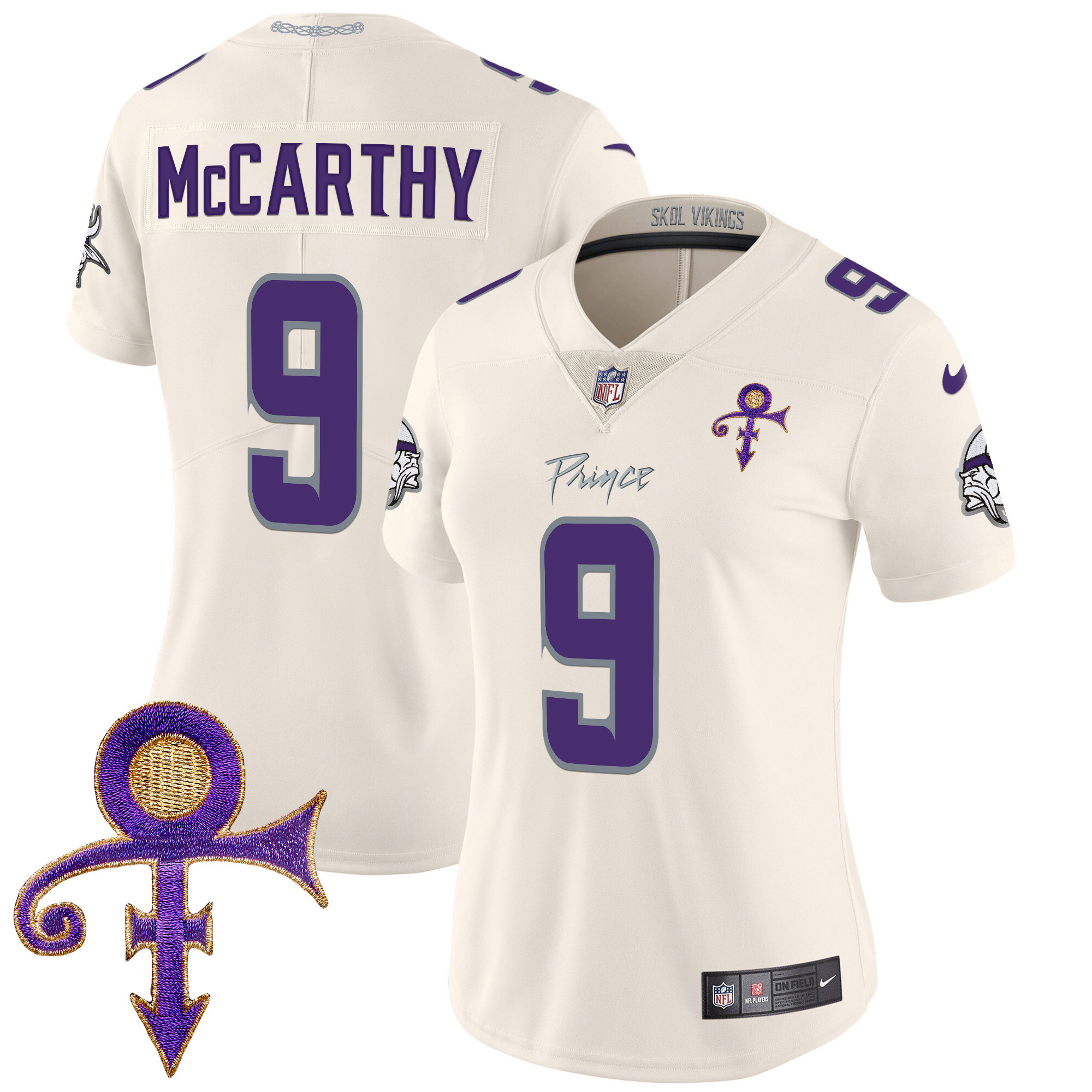 Women's J.J. McCarthy Minnesota Vikings 2024 Prince Vapor Limited Cream Jersey - All Stitched