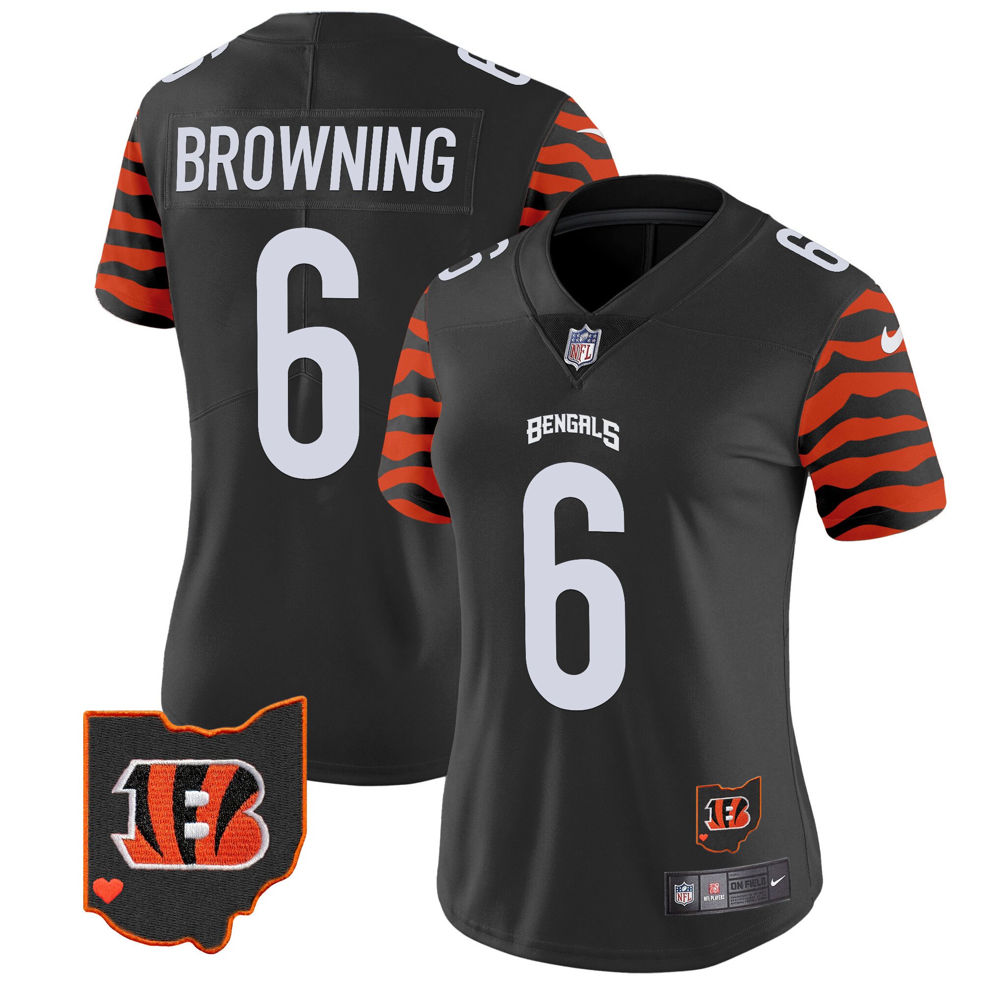 Women's Jake Browning Cincinnati Bengals Stripes Vapor Limited Black Jersey - All Stitched