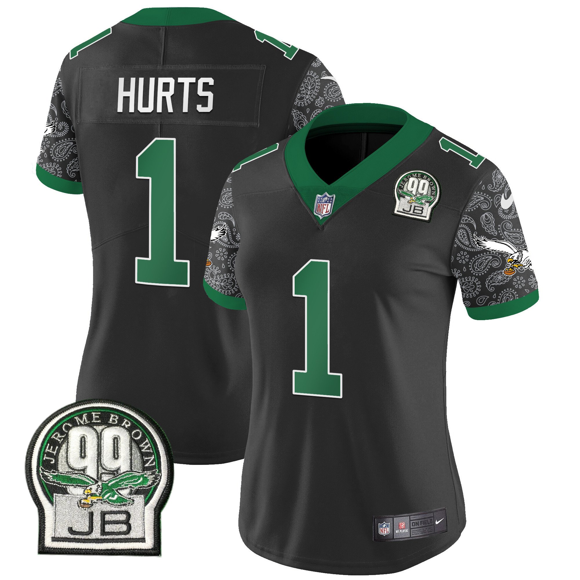 Women's Jalen Hurts Philadelphia Eagles Kelly Green Vapor Limited Black Jersey V4 - All Stitched