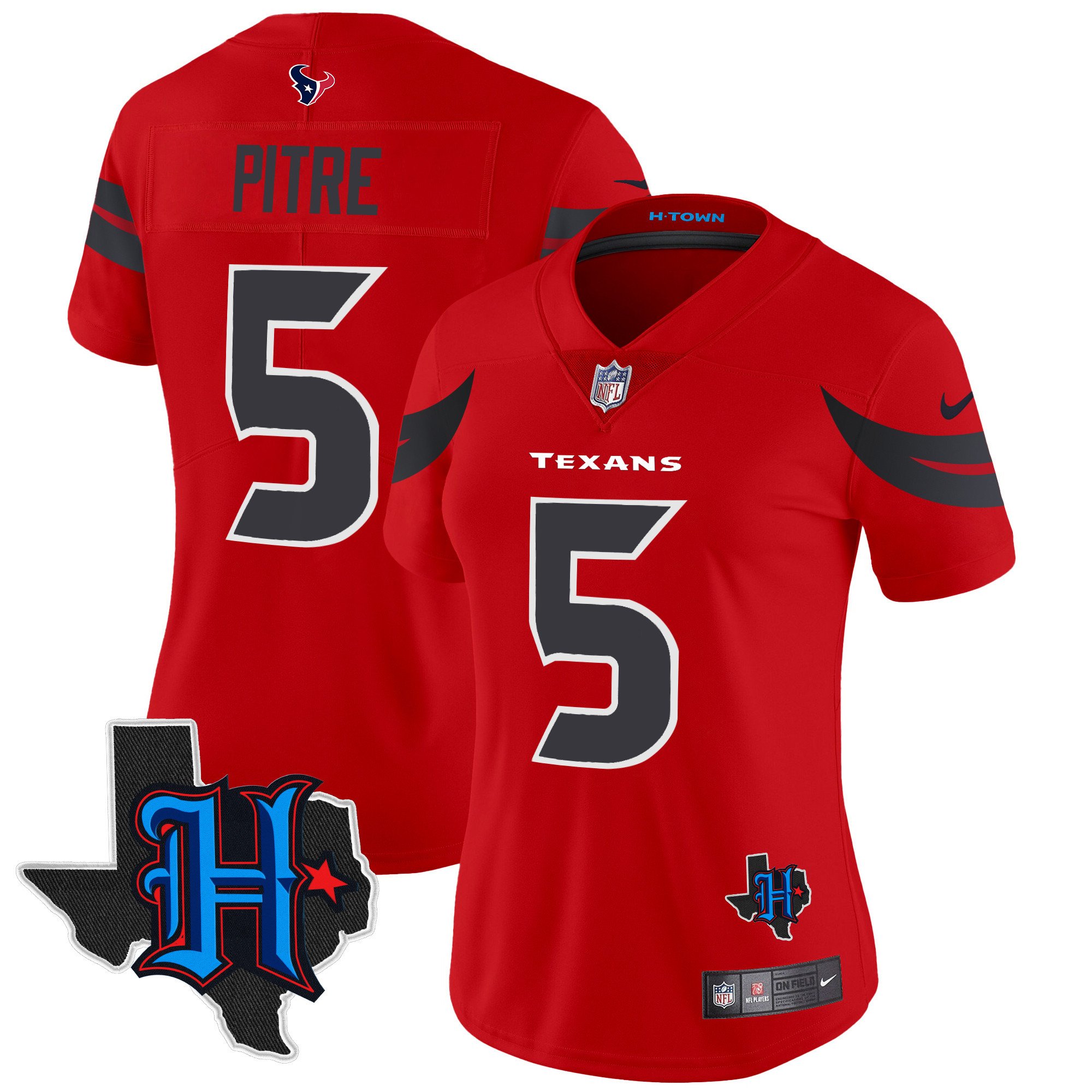 Women's Jalen Pitre Houston Texans 2024 Texas Patch Vapor Limited Red Jersey V2 - All Stitched