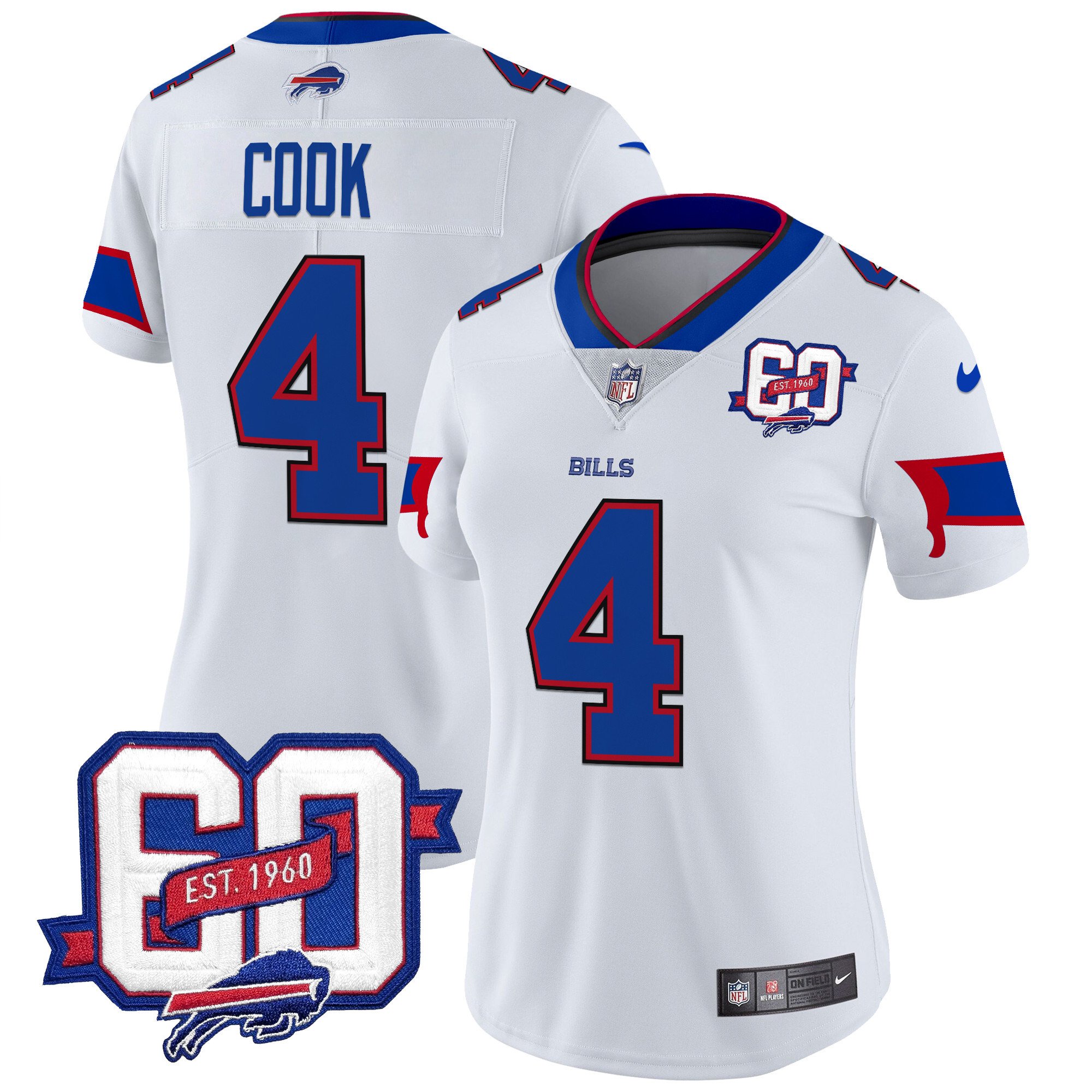 Women's James Cook Buffalo Bills 60th Anniversary Patch Vapor Limited White Jersey - All Stitched
