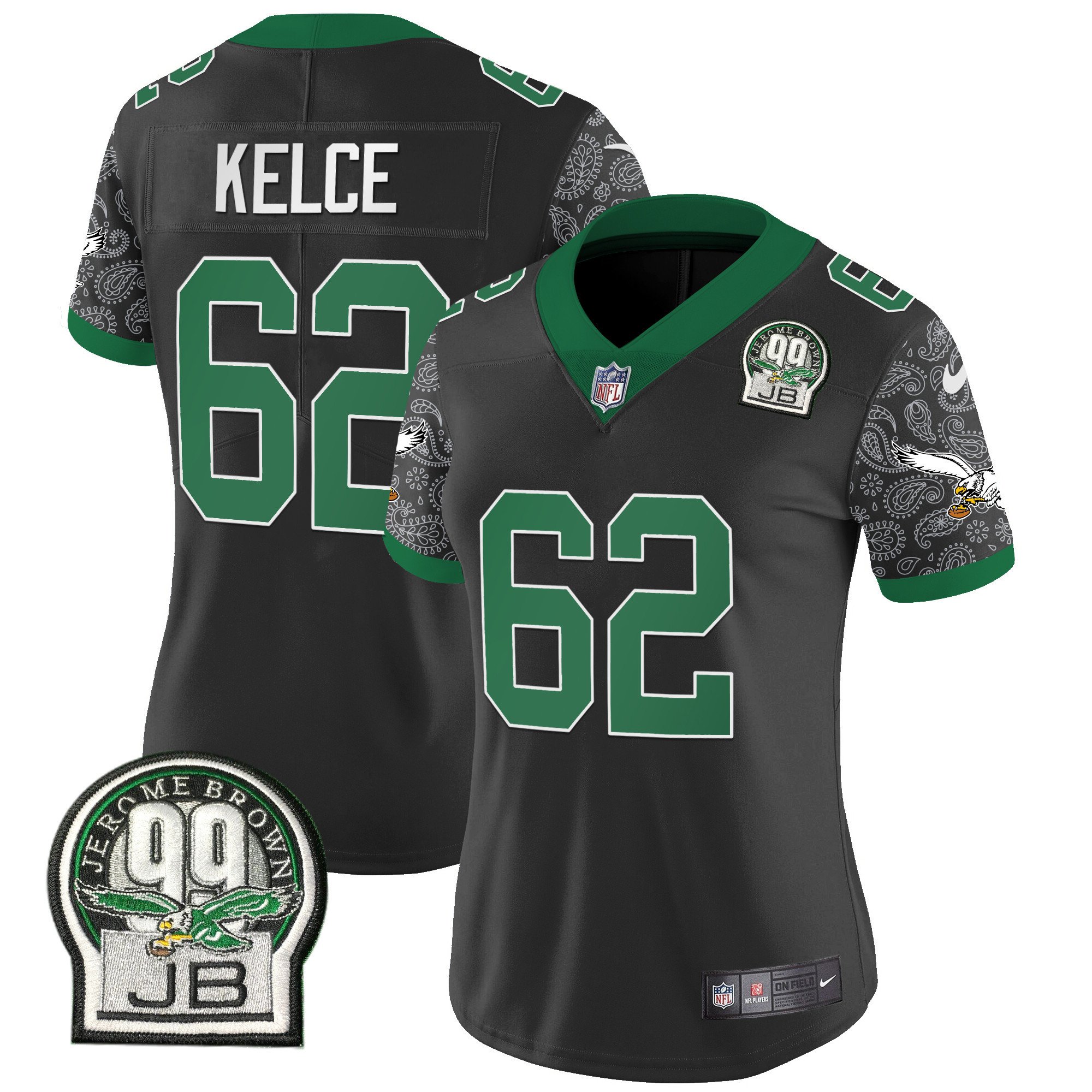 Women's Jason Kelce Philadelphia Eagles Kelly Green Vapor Limited Black Jersey V4 - All Stitched