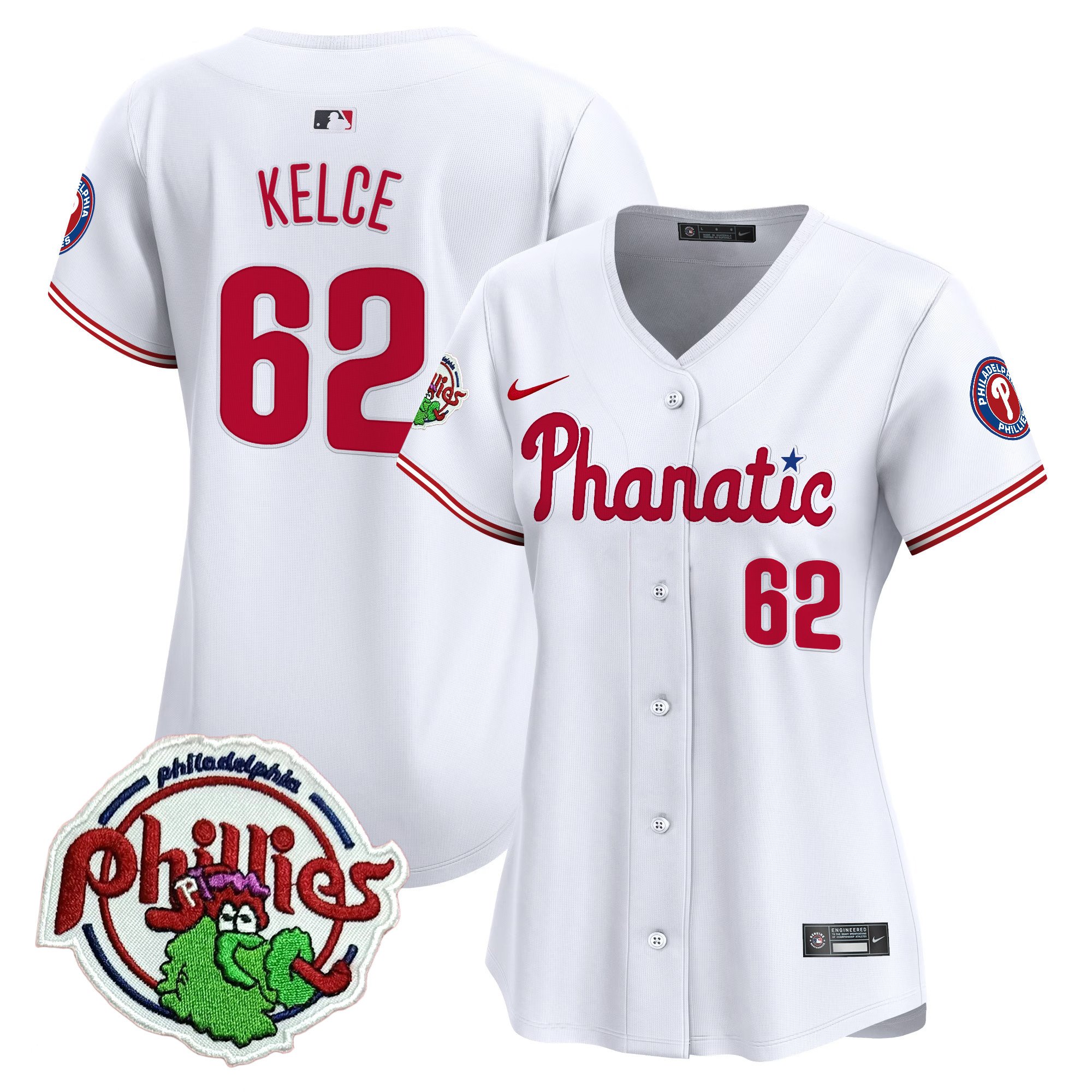 Women's Jason Kelce Philadelphia Phillies Phanatic Patch Vapor Premier Limited White Jersey - All Stitched