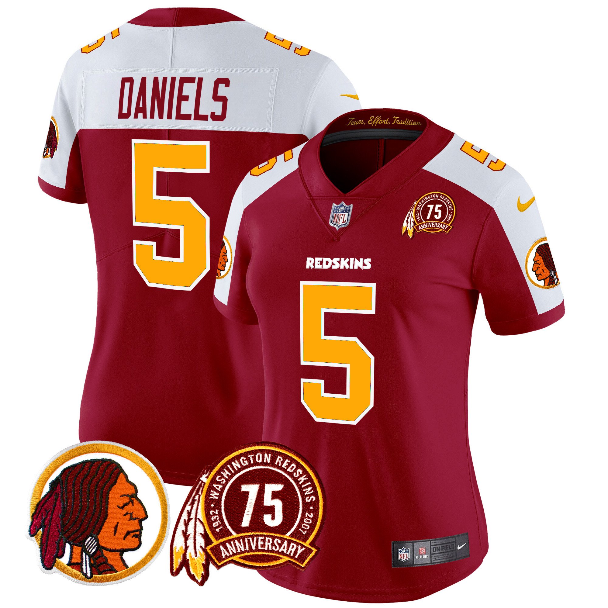 Women's Jayden Daniels Washington Redskins 75th Patch Throwback Vapor Limited Burgundy Alternate Jersey - All Stitched