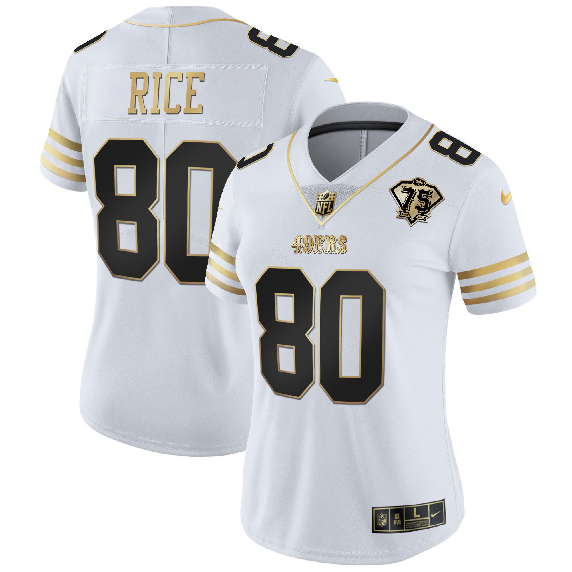 Women's Jerry Rice San Francisco 49ers 75th Anniversary Patch Vapor Gold White Gold Jersey - All Stitched