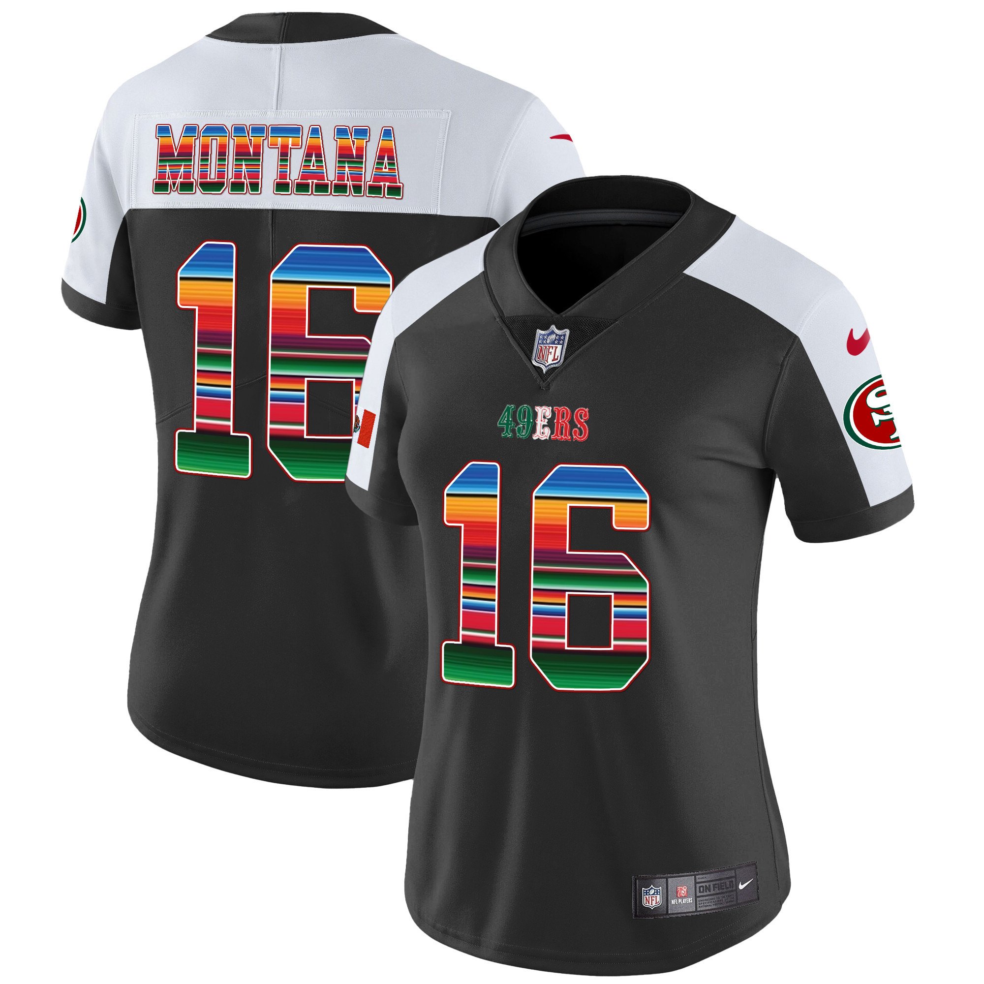 Women's Joe Montana San Francisco 49ers Mexico Vapor Black Alternate Jersey V3 - All Stitched