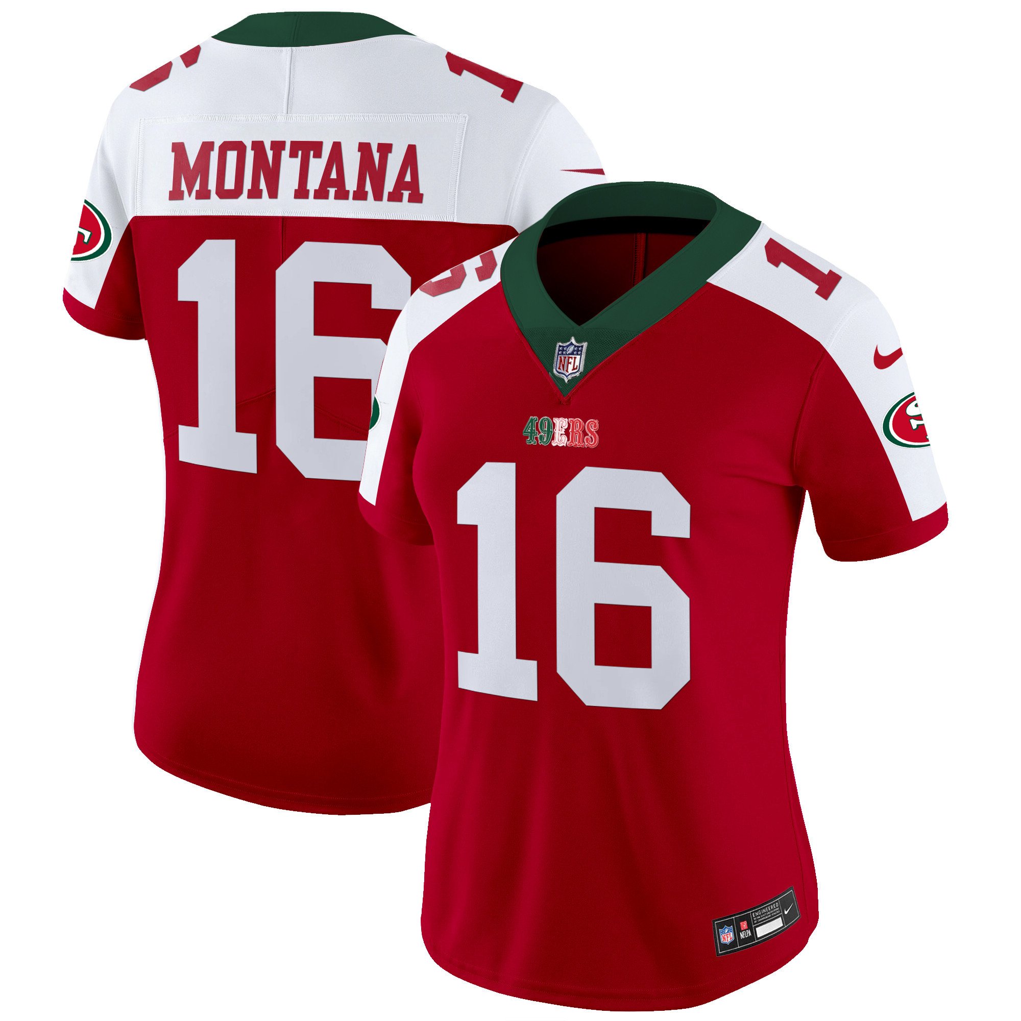 Women's Joe Montana San Francisco 49ers Mexico Vapor Red Alternate Jersey V2 - All Stitched