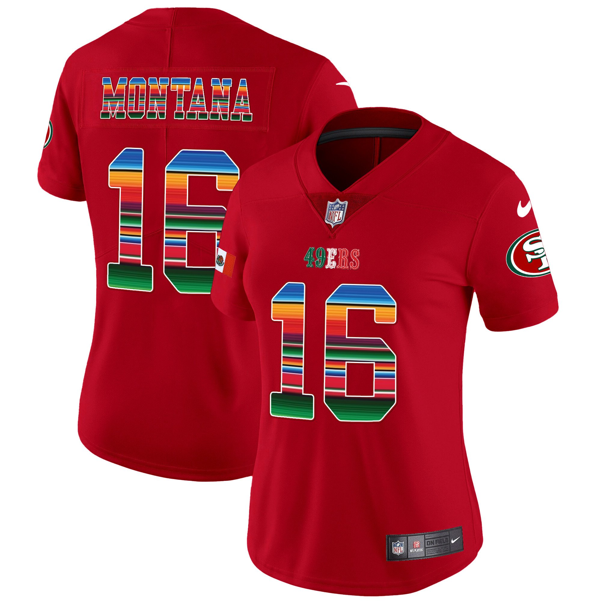 Women's Joe Montana San Francisco 49ers Mexico Vapor Red Jersey V3 - All Stitched