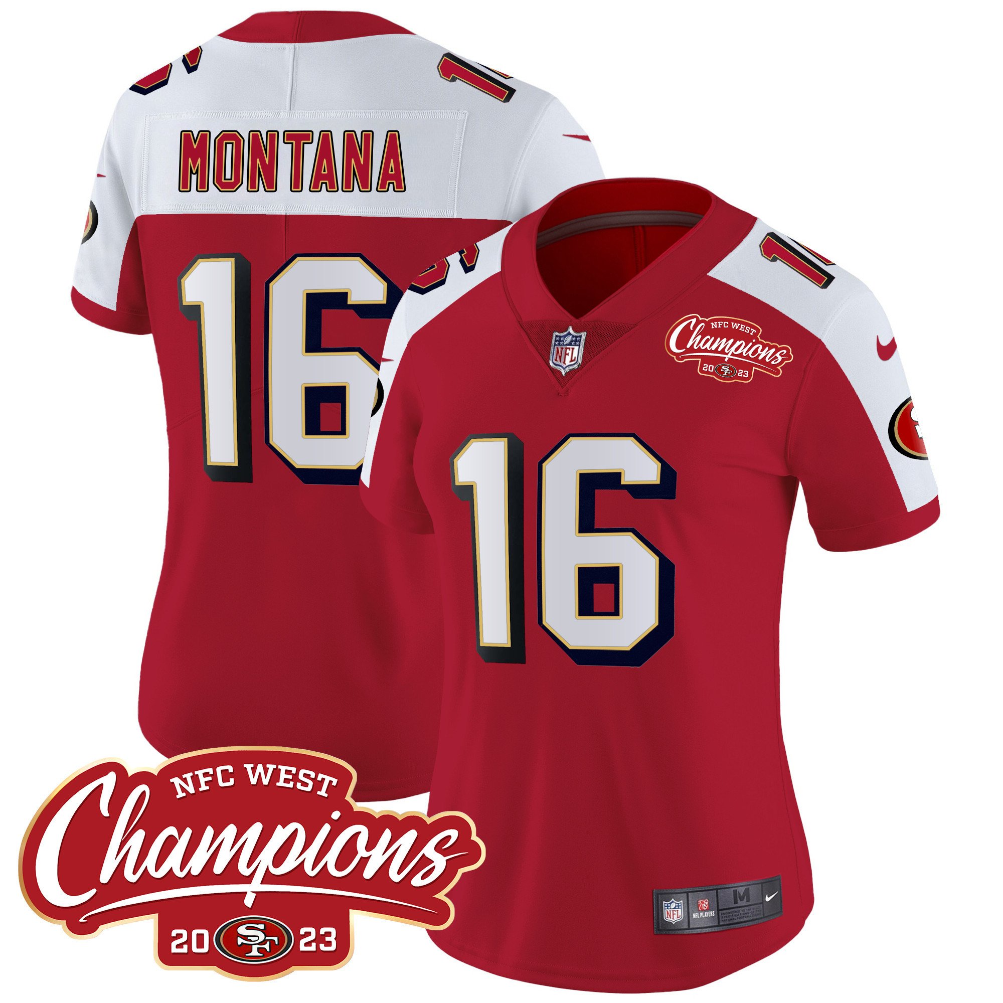 Women's Joe Montana San Francisco 49ers Throwback NFC West Champions Patch Vapor Alternate Jersey - All Stitched