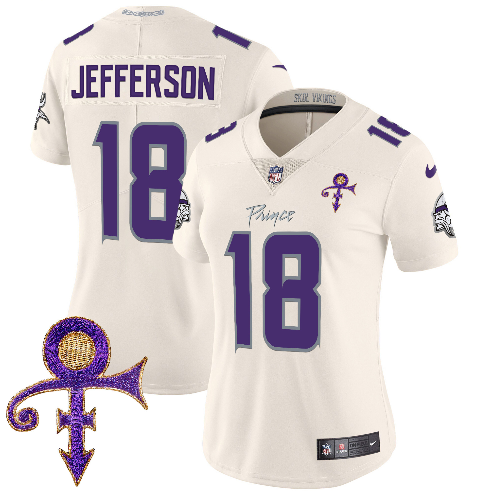Women's Justin Jefferson Minnesota Vikings 2024 Prince Vapor Limited Cream Jersey - All Stitched