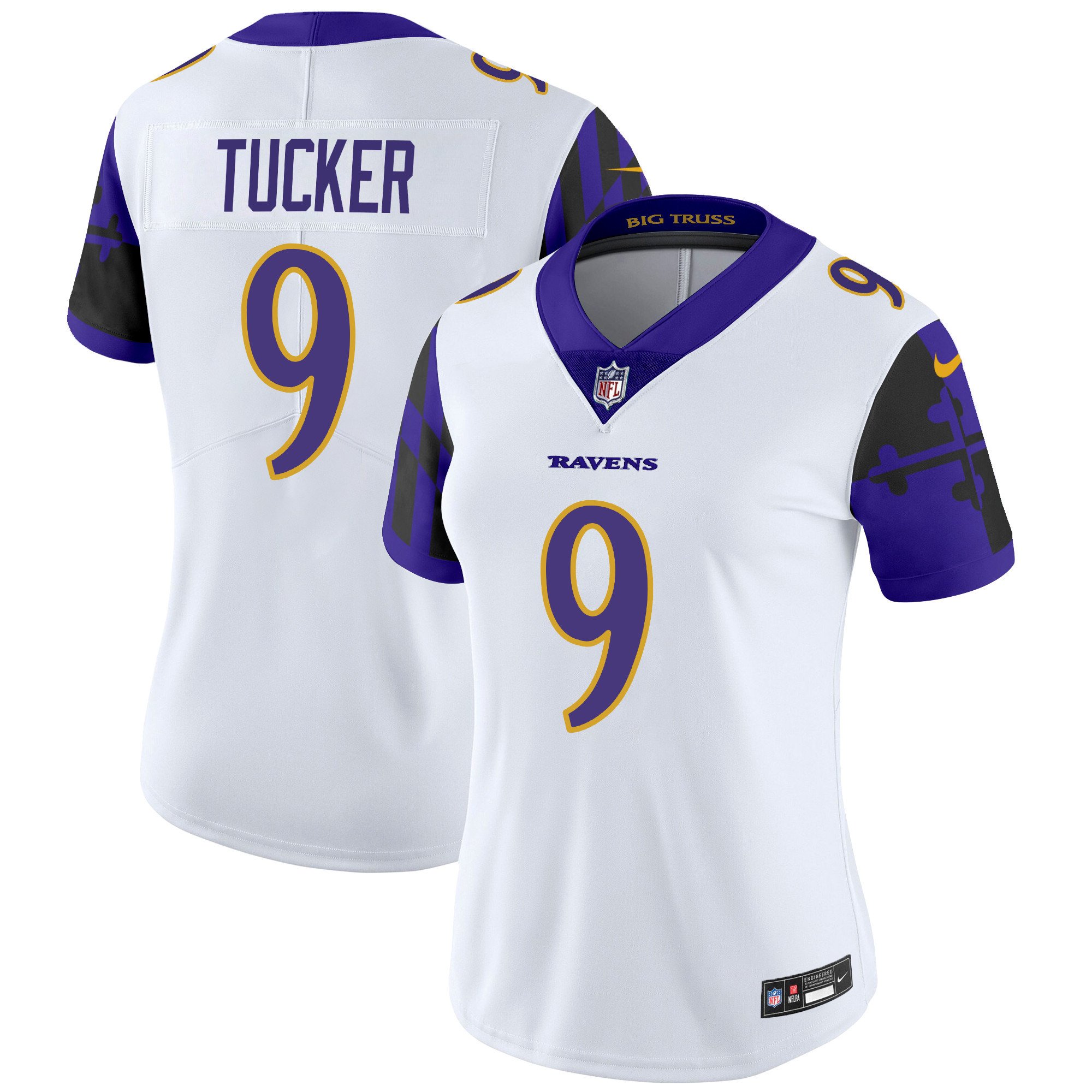 Women's Justin Tucker Baltimore Ravens Maryland Flag Vapor Limited White Jersey - All Stitched