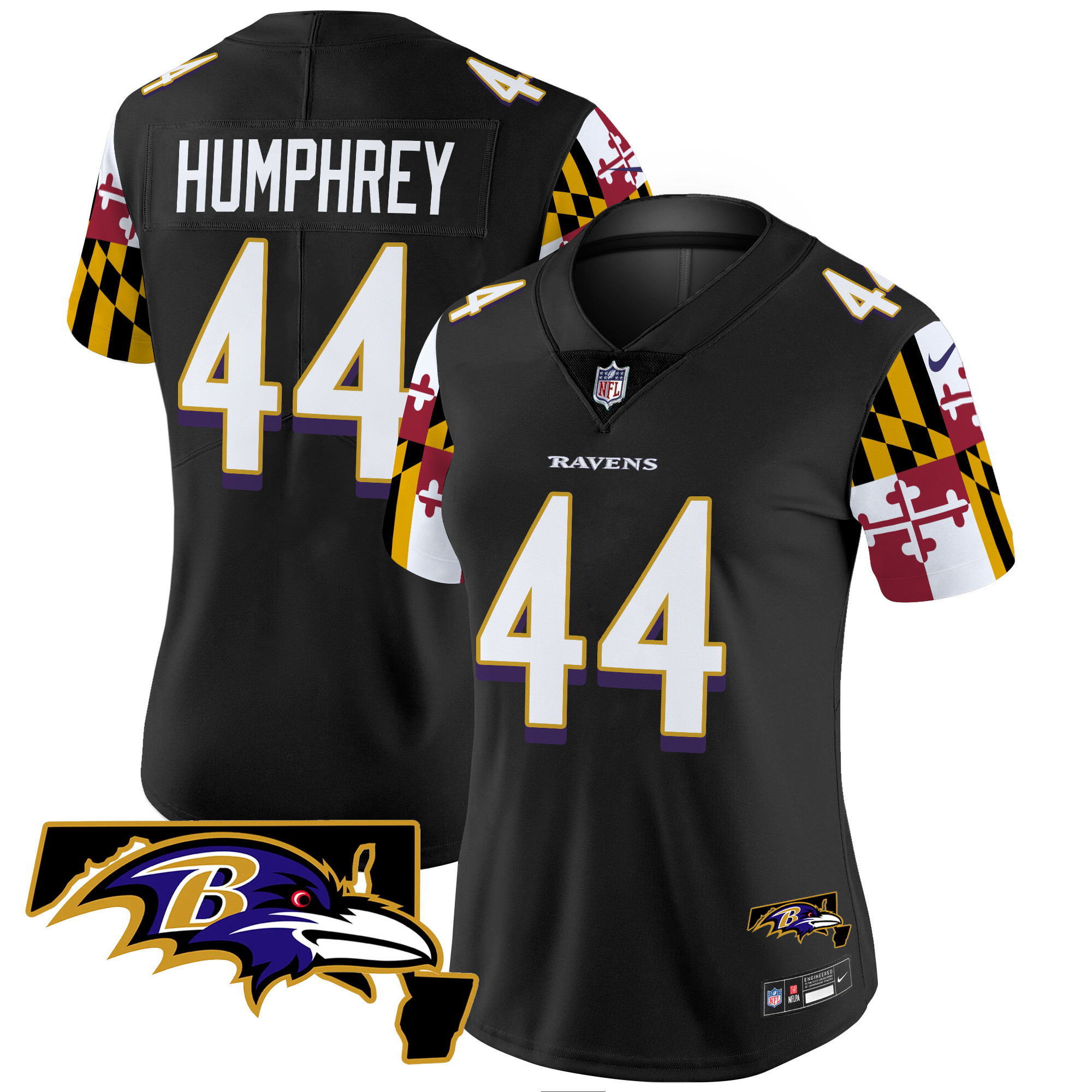 Women's Marlon Humphrey Baltimore Ravens Maryland Flag Vapor Limited Black Jersey V2 - All Stitched