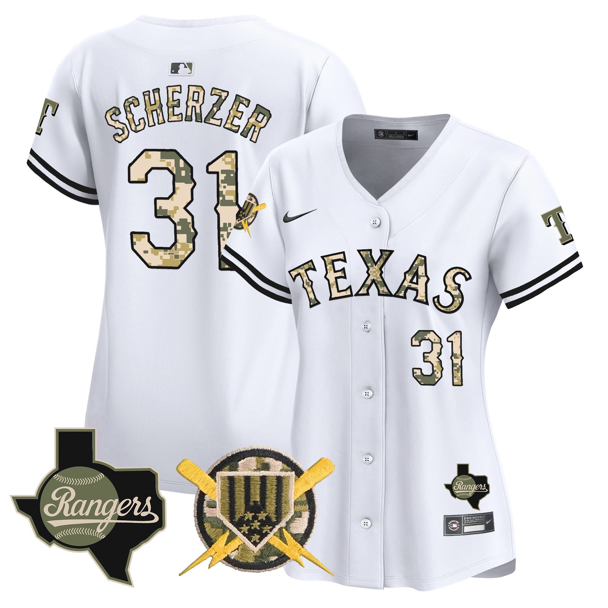 Women's Max Scherzer Texas Rangers Armed Forces Day Vapor Premier Limited White Jersey - All Stitched